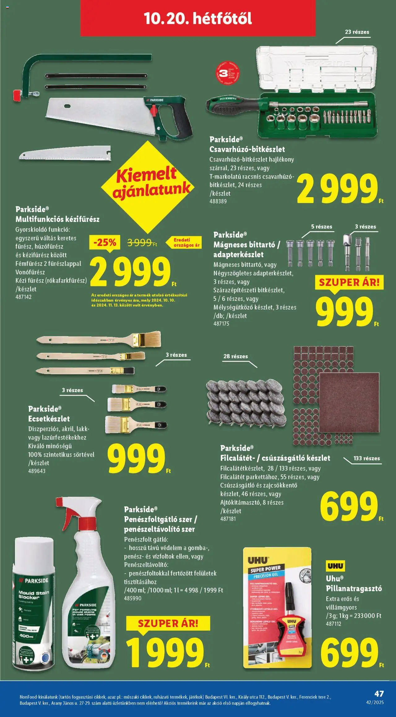 Lidl akciós ujság - amely érvényes a következő dátumtól: 16.10.2025 | Oldal: 47 | Termékek: Parkside, Játékok, Gomba, Csavarhúzó