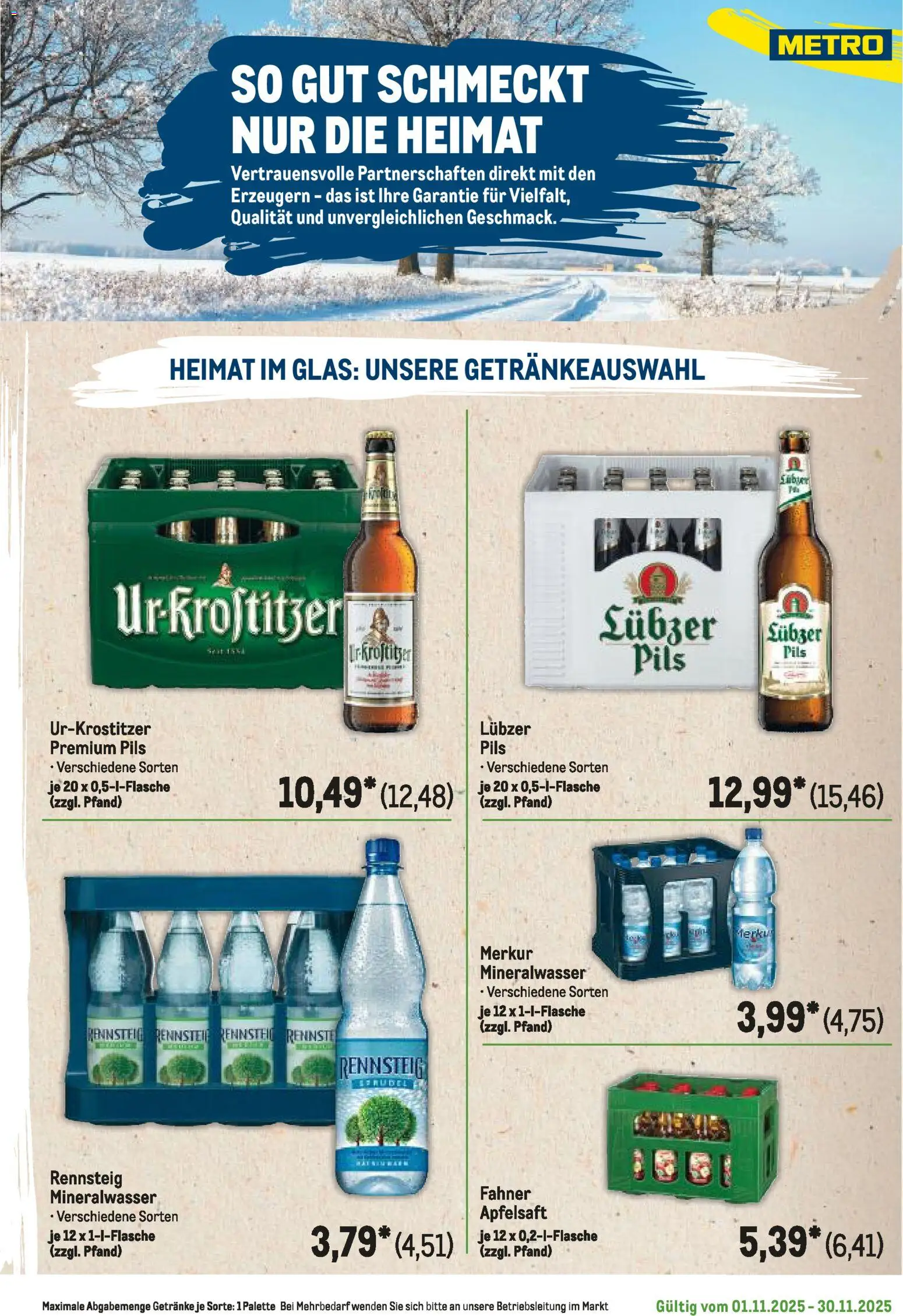 Metro Regionaler Flyer – gültig ab 01.11.2025 | Seite: 117 | Produkte: Pils, Apfelsaft, Mineralwasser, Lubzer