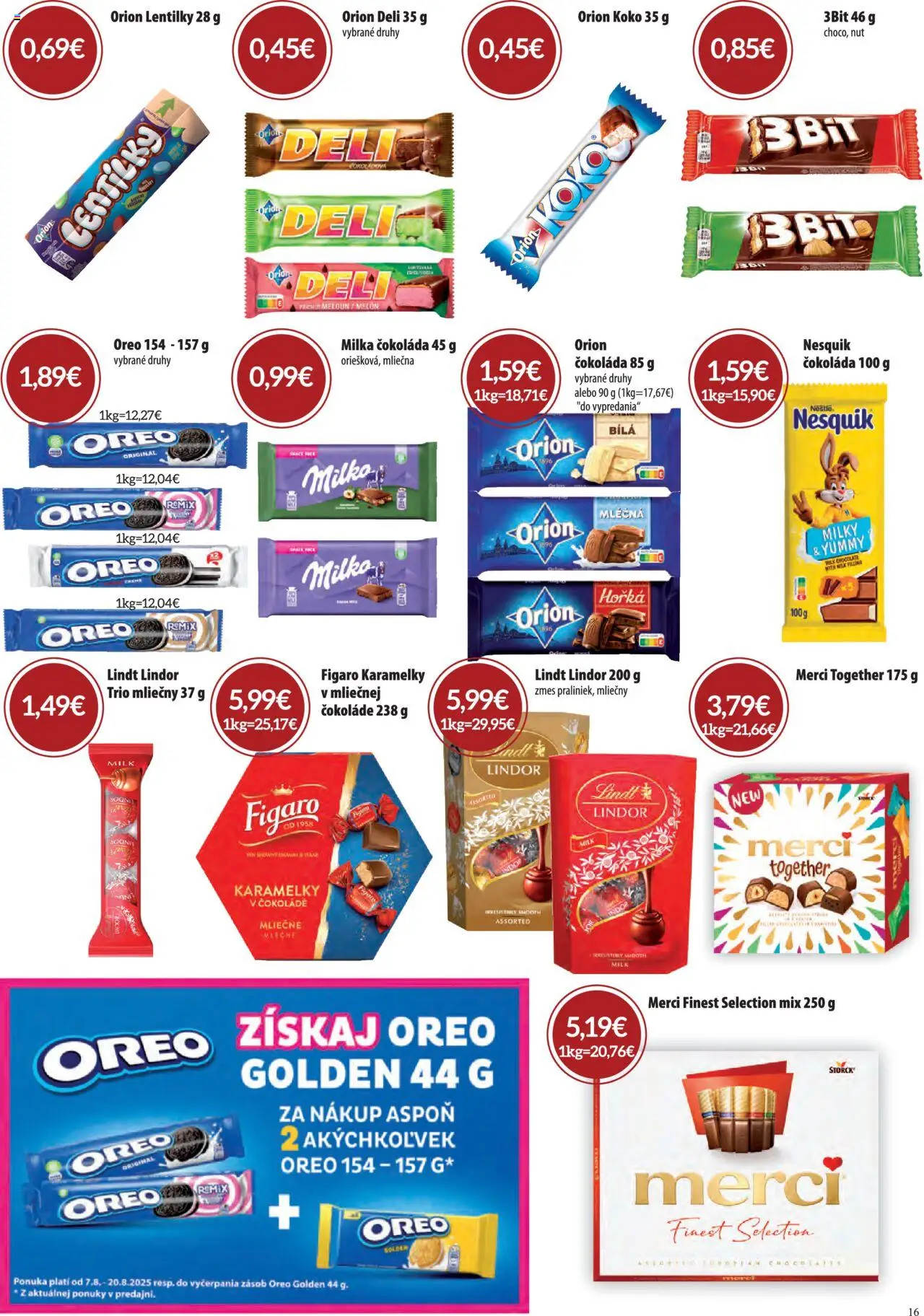 CBA Komfos Leták │ platný od 07.08.2025 | Strana: 16 | Produkty: Lindor, Lindt, Čokoláda, Melón