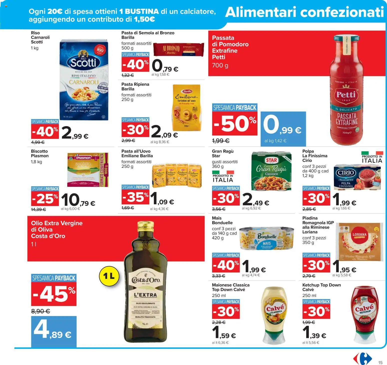 Volantino Carrefour del 02.12.2025 | Pagina: 15 | Prodotti: Pasta, Ragú, Piadina, Olio extra vergine