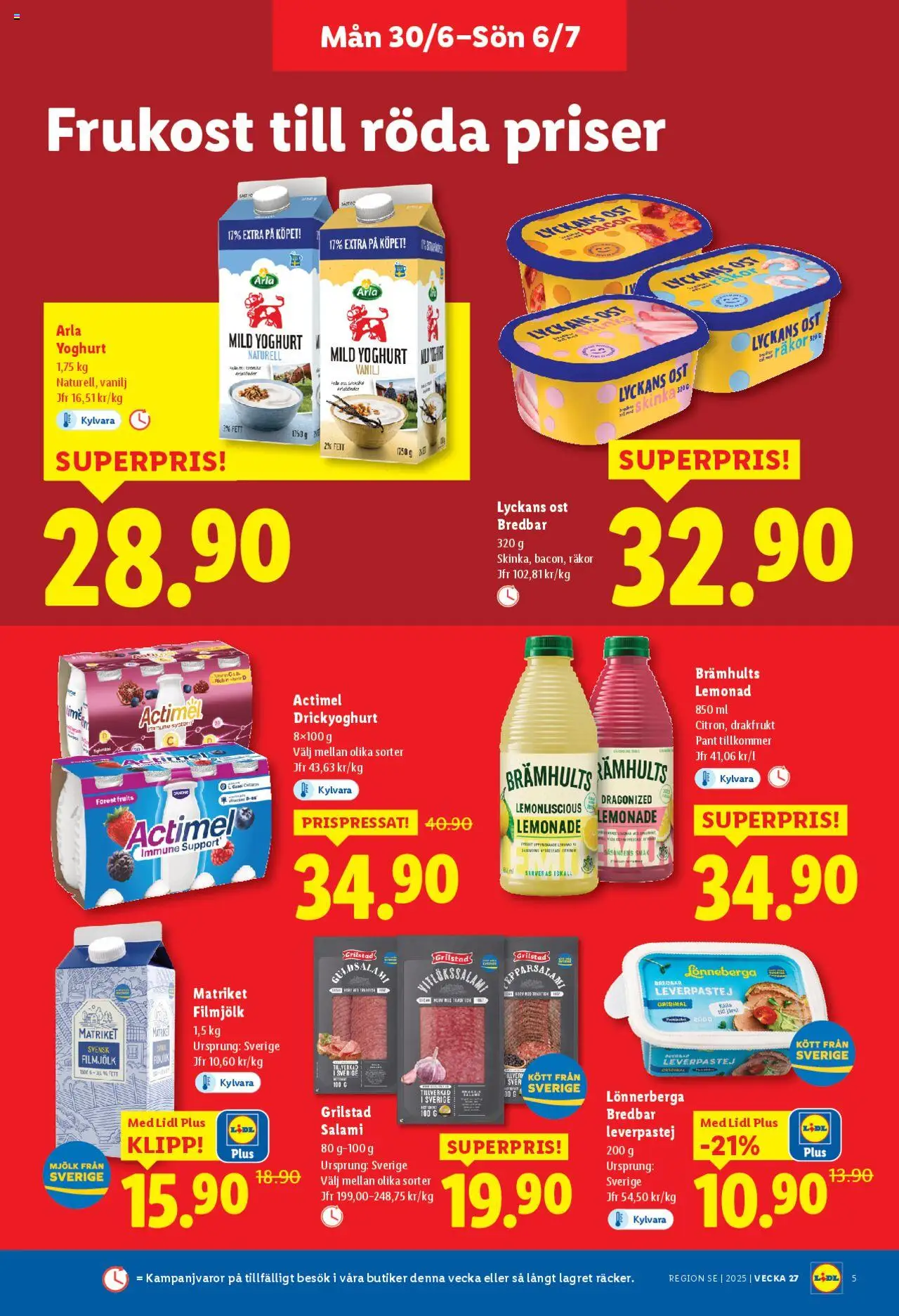 Lidl reklamblad aktuell från 30.06.2025 | Sida: 6 | Produkter: Räkor, Mjölk, Salami, Skinka