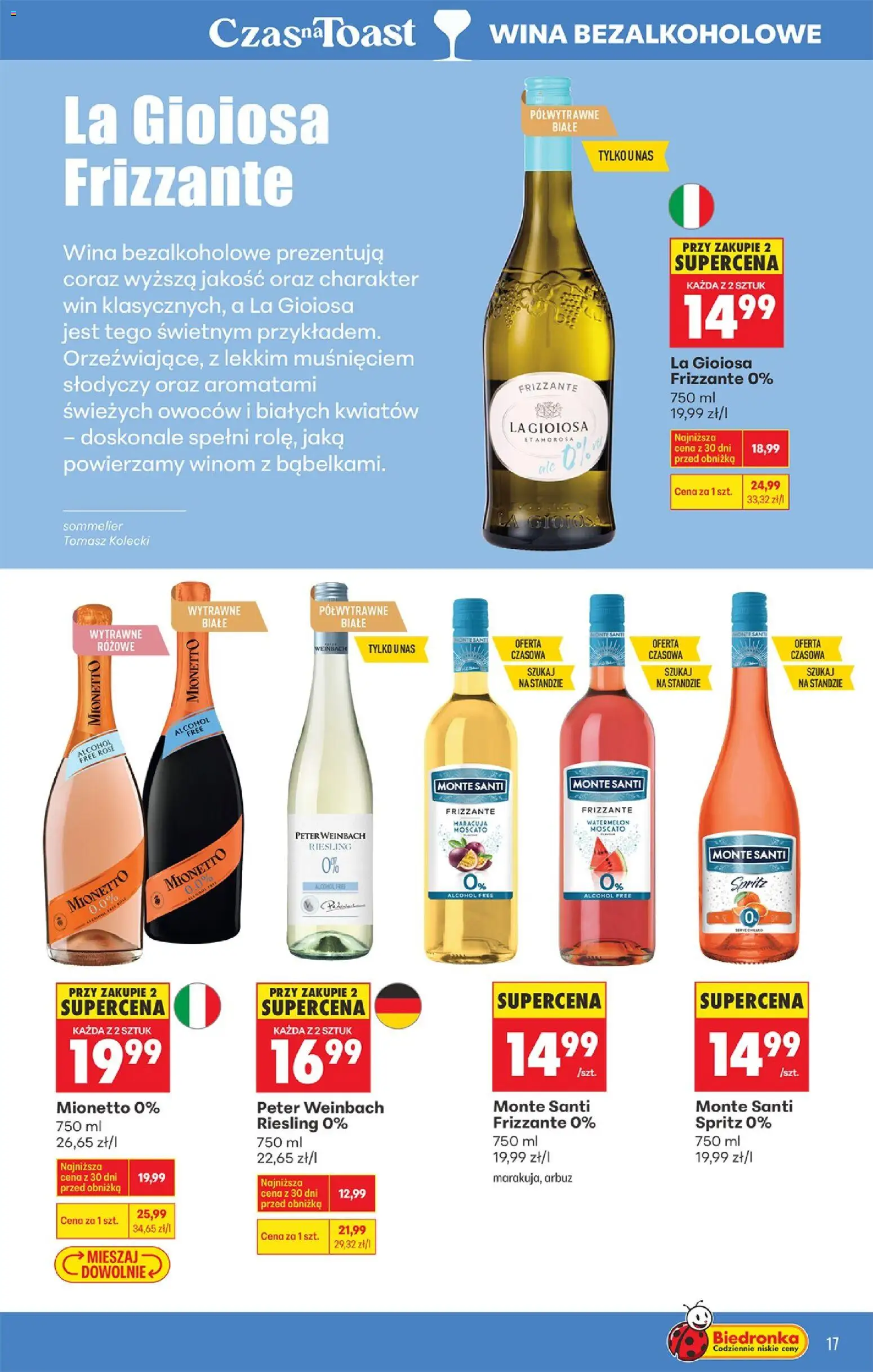 Biedronka gazetka - Czas na toast od 09.03.2026 | Strona: 17 | Produkty: Arbuz, Riesling, Monte Santi
