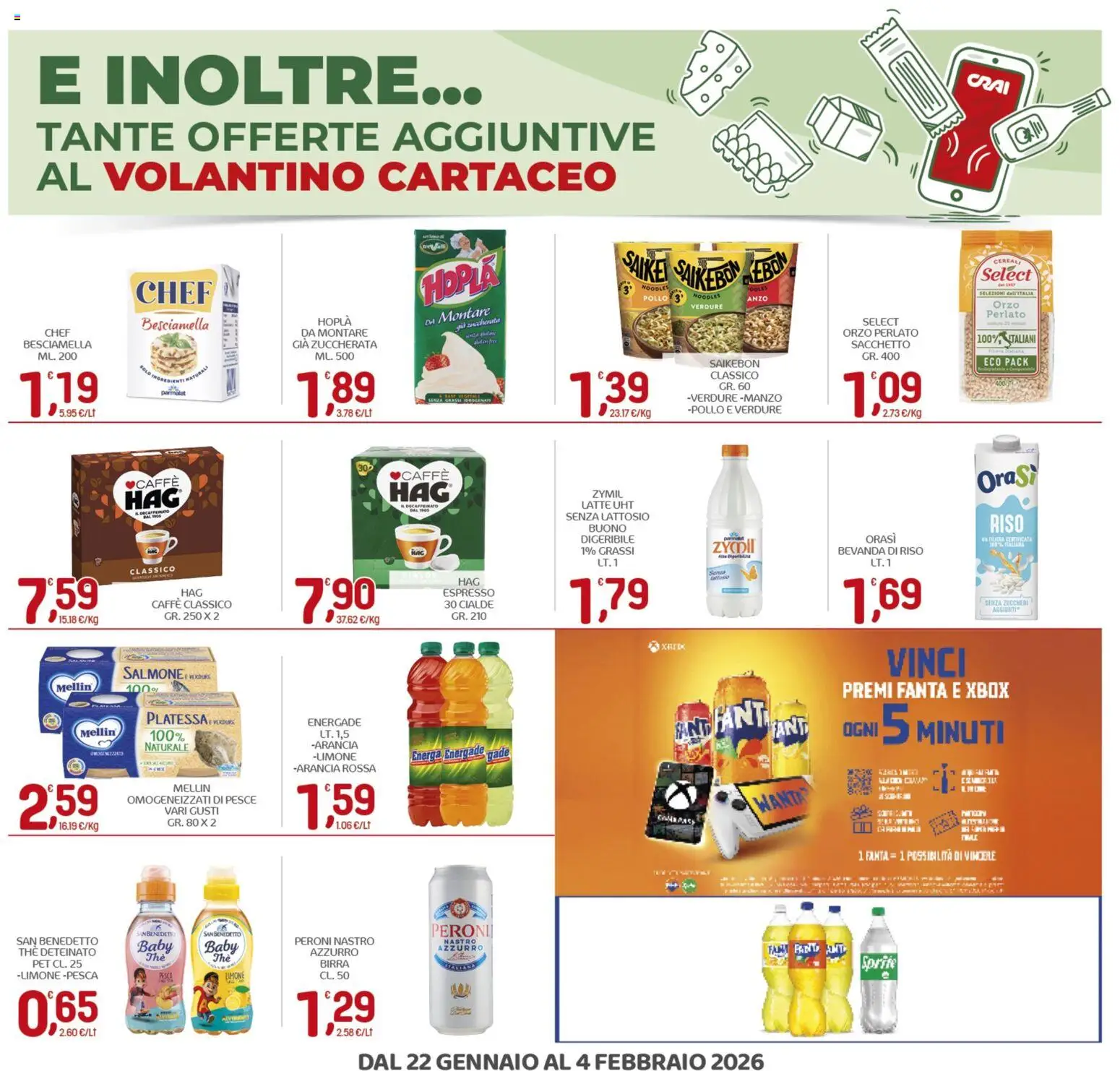 Volantino CRAI del 22.01.2026 | Pagina: 14 | Prodotti: Pesce, Manzo, Cereali, Bevanda di riso