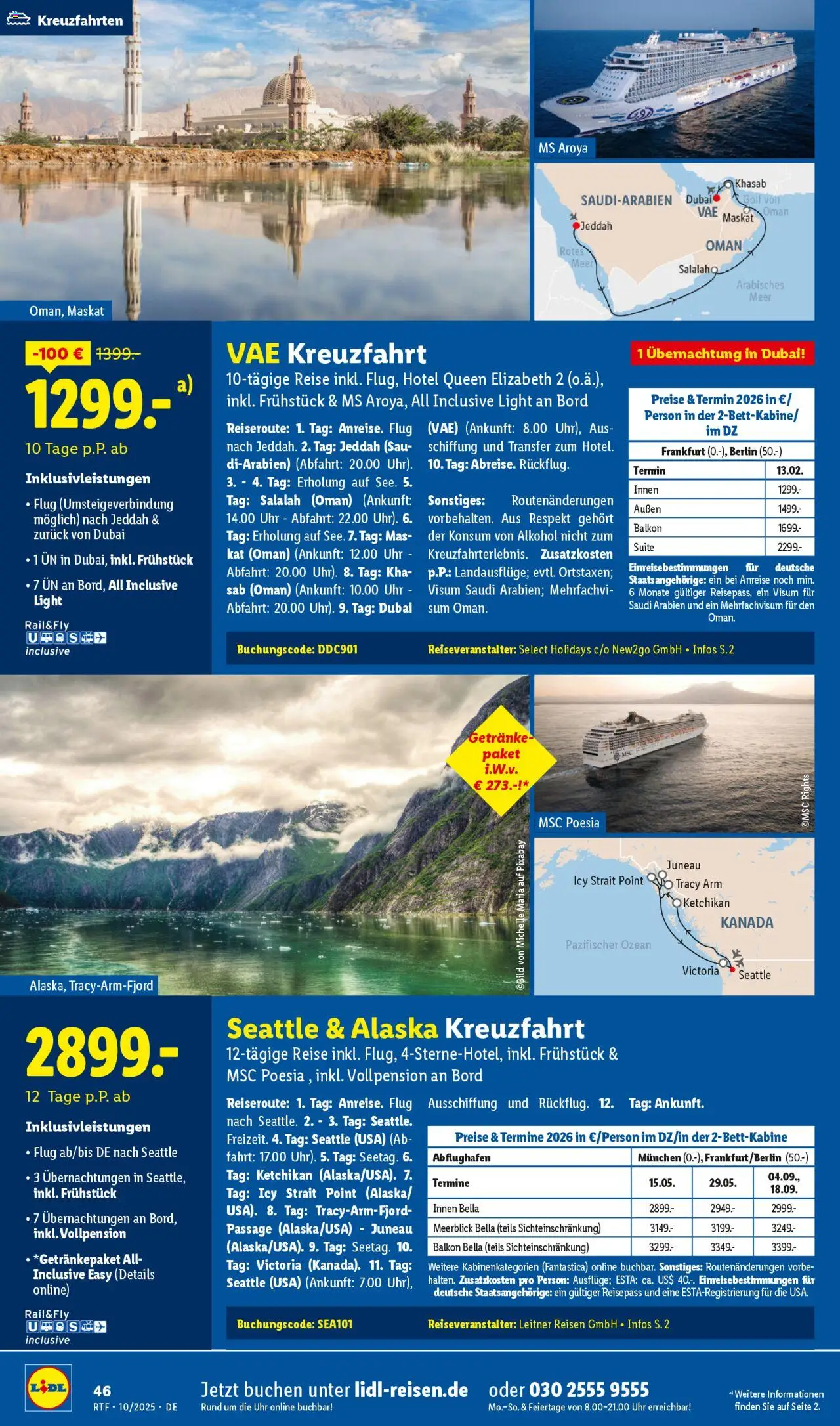 Lidl Reisen Oktober/November Reise-Highlights – gültig ab 13.10.2025 | Seite: 46 | Produkte: Uhr