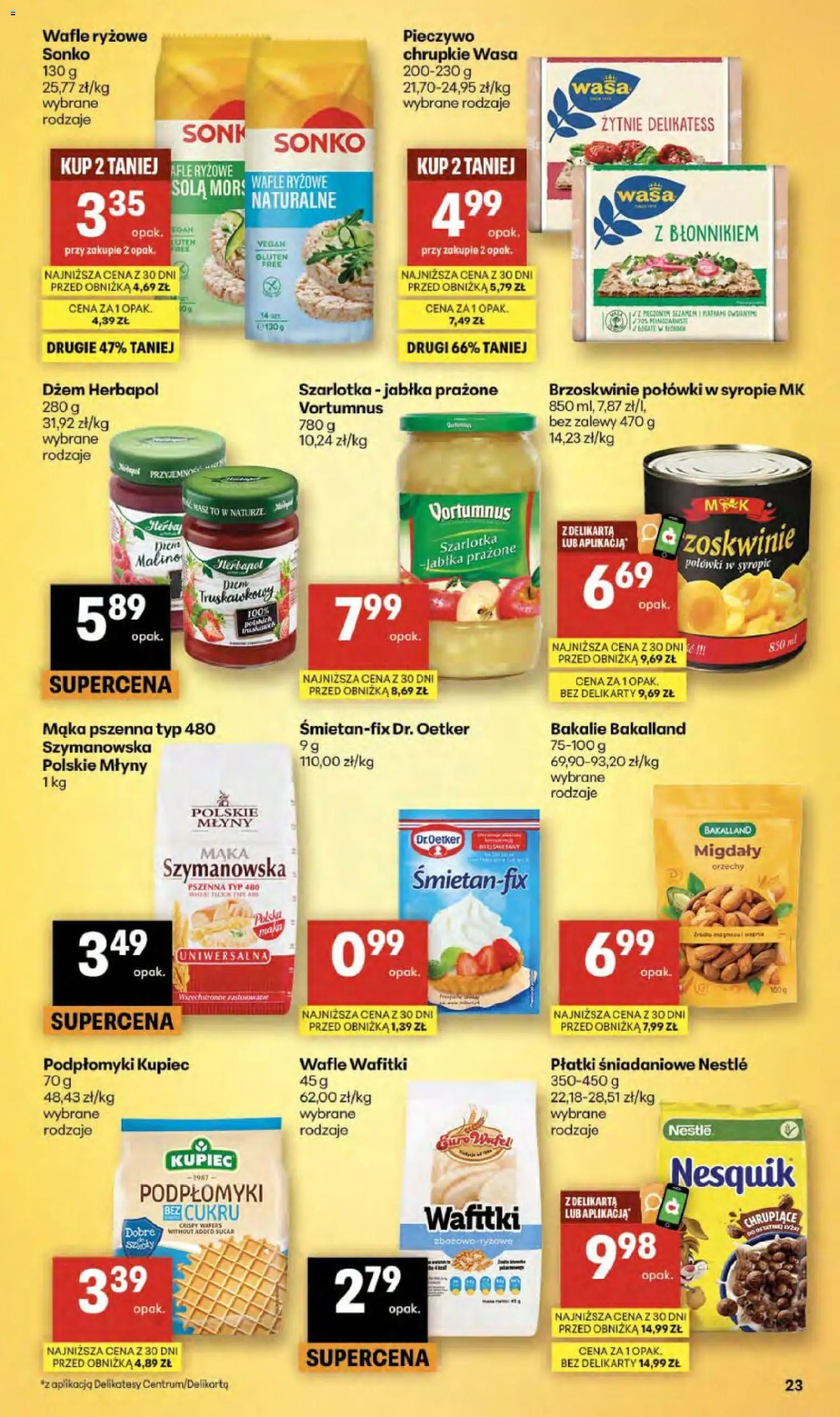 Delikatesy Centrum gazetka - Sklepy Własne od 23.04.2026 | Strona: 23 | Produkty: Wafle, Wafle ryżowe, Brzoskwinie, Płatki