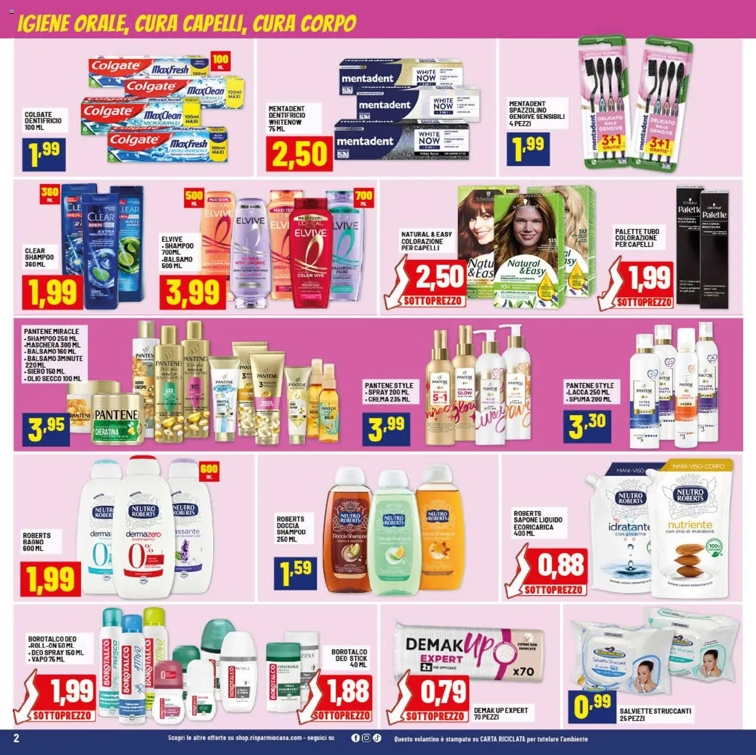 Volantino RisparmioCasa del 24.01.2026 | Pagina: 2 | Prodotti: Dentifricio, Spazzolino, Olio, Tubo