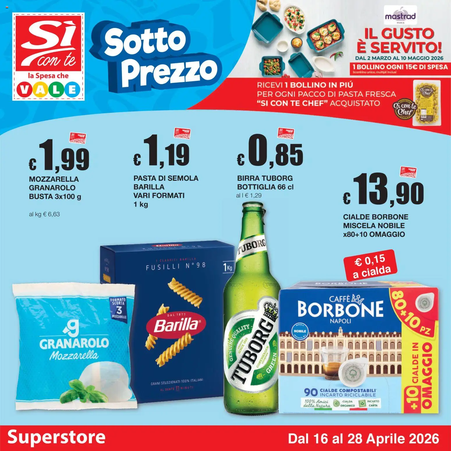 Volantino Sì con Te del 16.04.2026 | Pagina: 1 | Prodotti: Caffè, Birra, Pasta, Cialde borbone