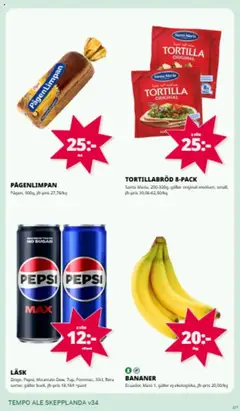 Tempo reklamblad aktuell från 18.08.2025 | Sida: 2 | Produkter: Tortilla, Galler, Pepsi, Bananer