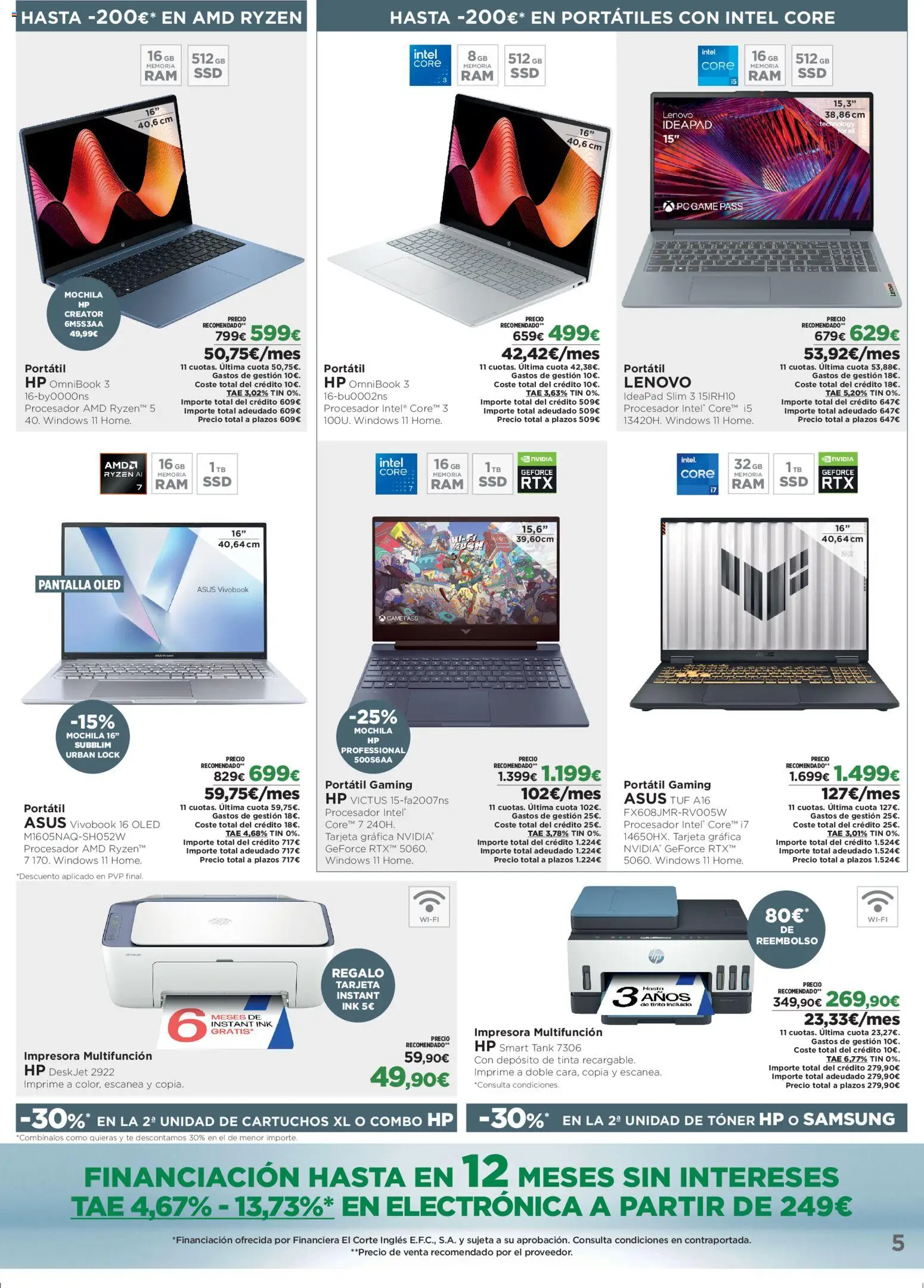 El Corte Inglés ofertas │ válido desde el 09.04.2026 | Página: 5 | Productos: Mochila, Té, PC, Toner