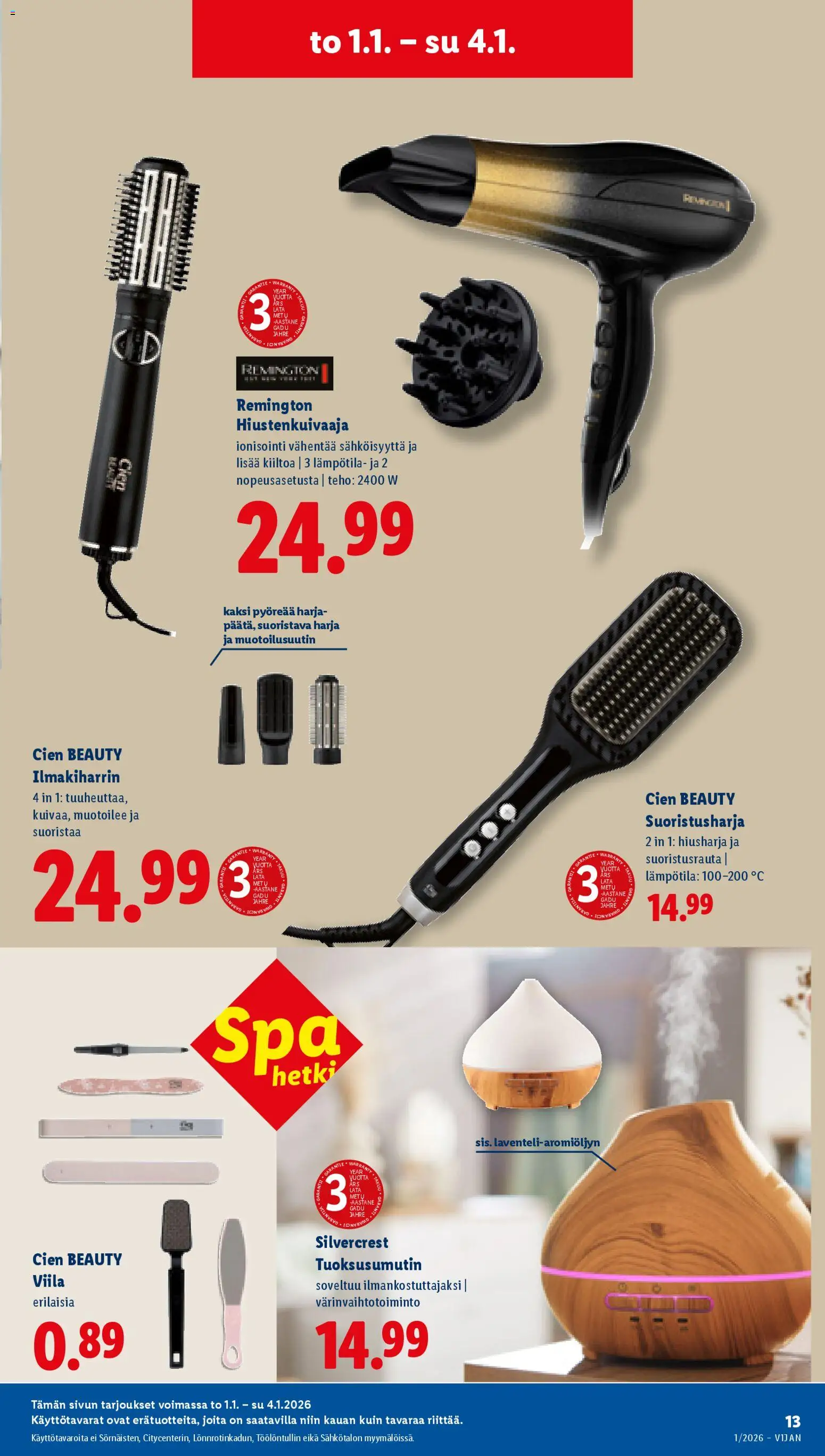 Lidl tarjoukset - Tampere – voimassa 01.01.2026 alkaen | Sivu: 15 | Tuotteet: Ilmakiharrin, Hiustenkuivaaja, Harja, Hiusharja