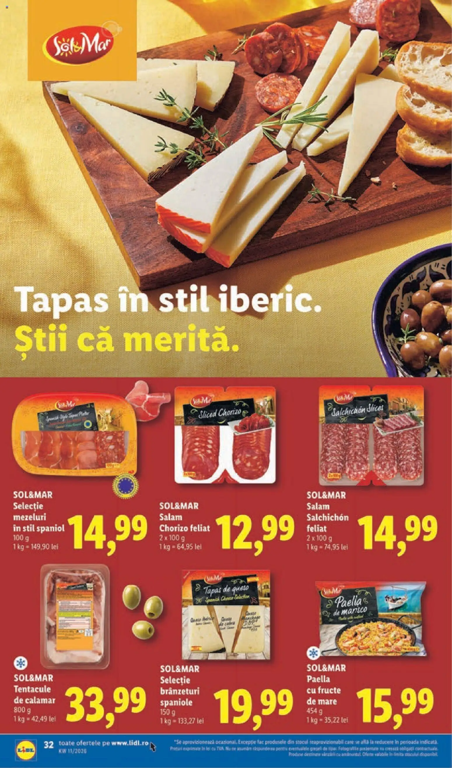 Noul catalog Lidl – valabil de la 09.03.2026 | Pagină: 32 | Produse: Salam, Fructe, Fructe De Mare