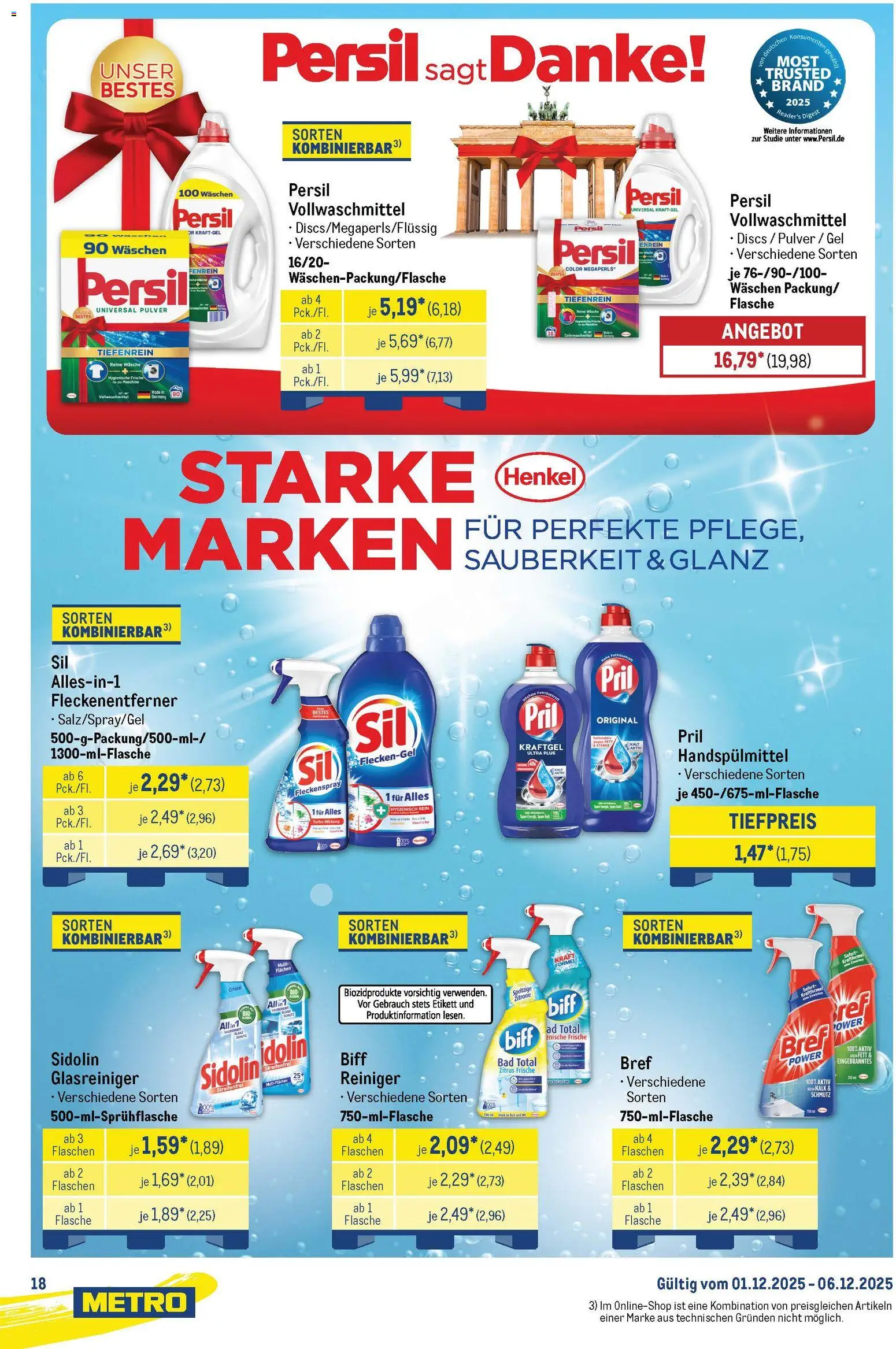 Metro Starke Marken – gültig ab 01.12.2025 | Seite: 18 | Produkte: Bad, Tür, Fleckenentferner, Persil