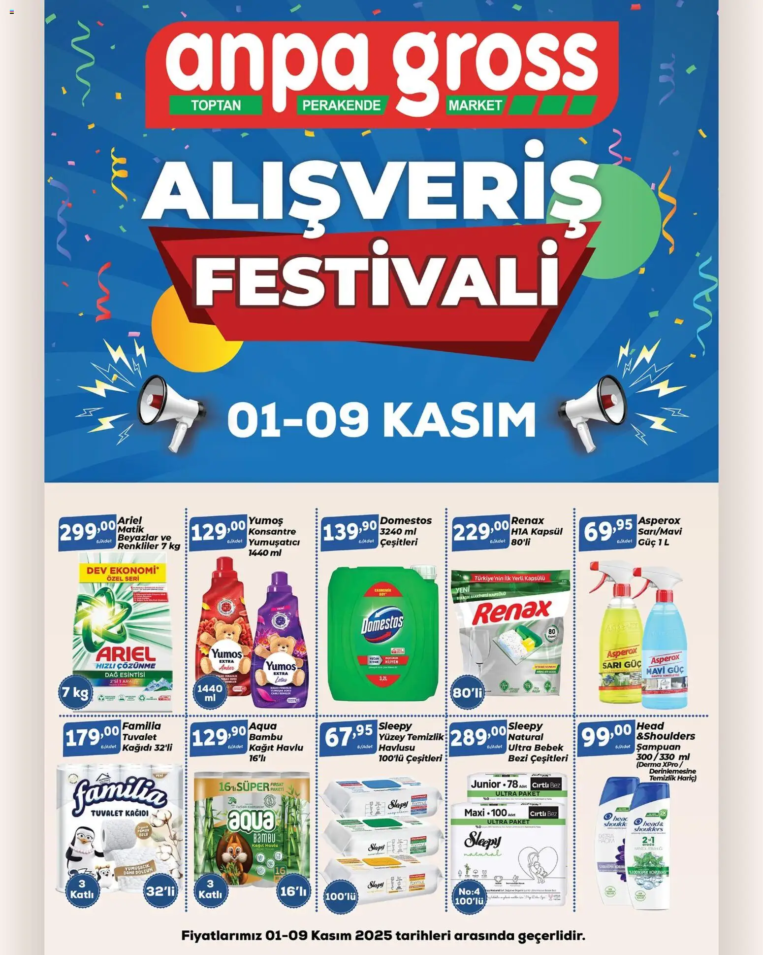 Anpa Gross Temizlikten hijyene, kişisel bakımdan konfora - 01.11.2025 tarihinden itibaren geçerlidir | Sayfa: 1 | Ürünler: Tuvalet, Şampuan, Yumuşatıcı, Tuvalet kağıdı