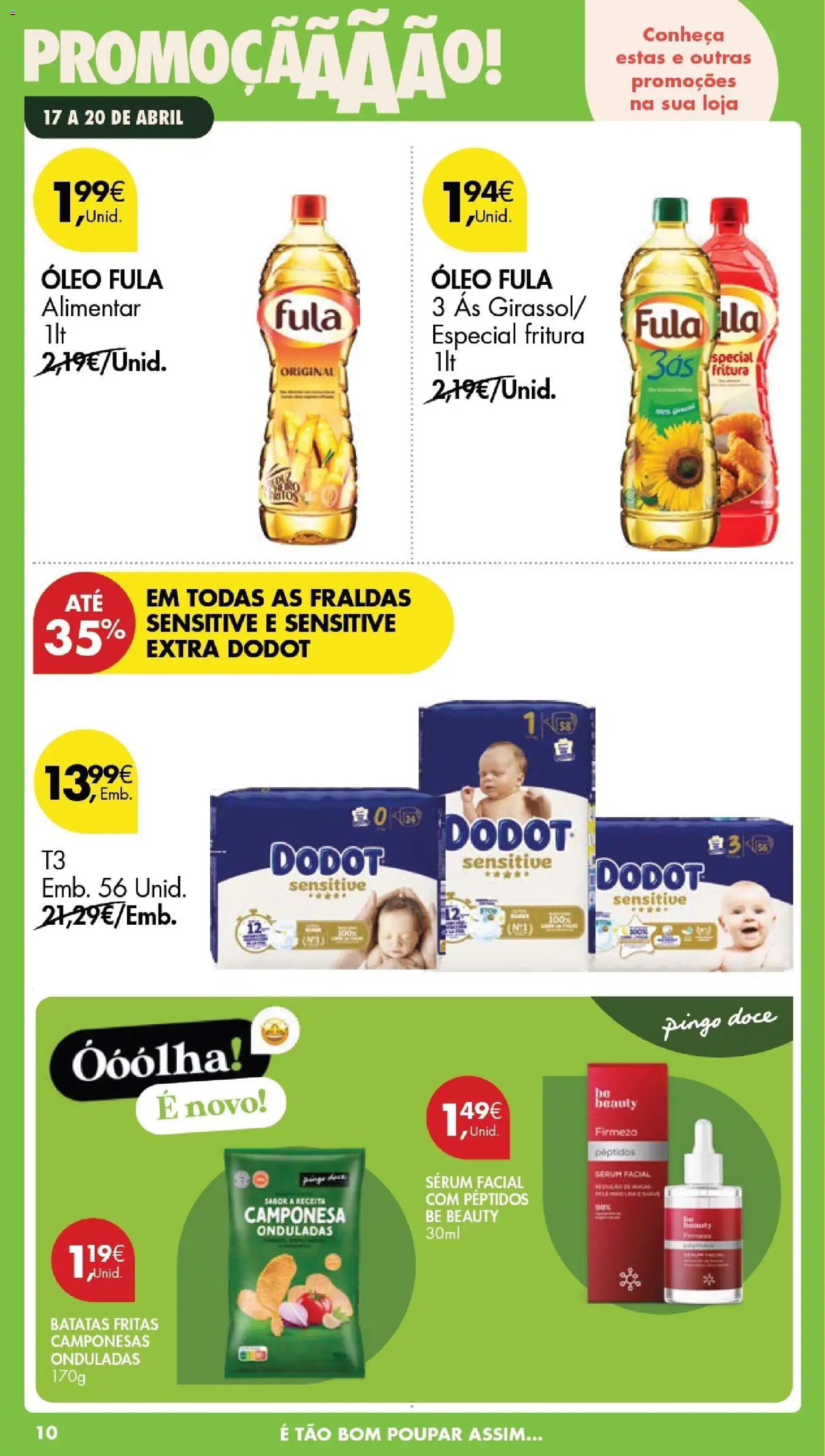 Pingo Doce Poupe este Fim de Semana │ válido de 17.04.2026 | Página: 10 | Produtos: Fraldas, Sérum, Óleo, Batatas fritas
