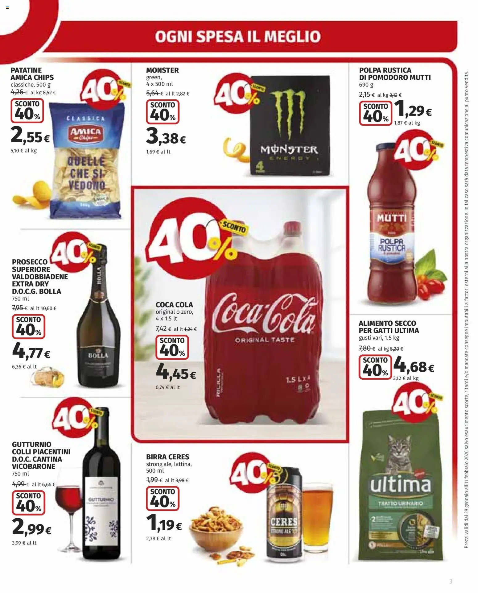 Volantino Ipercoop del 29.01.2026 | Pagina: 3 | Prodotti: Birra, Ceres, Mutti, Coca Cola