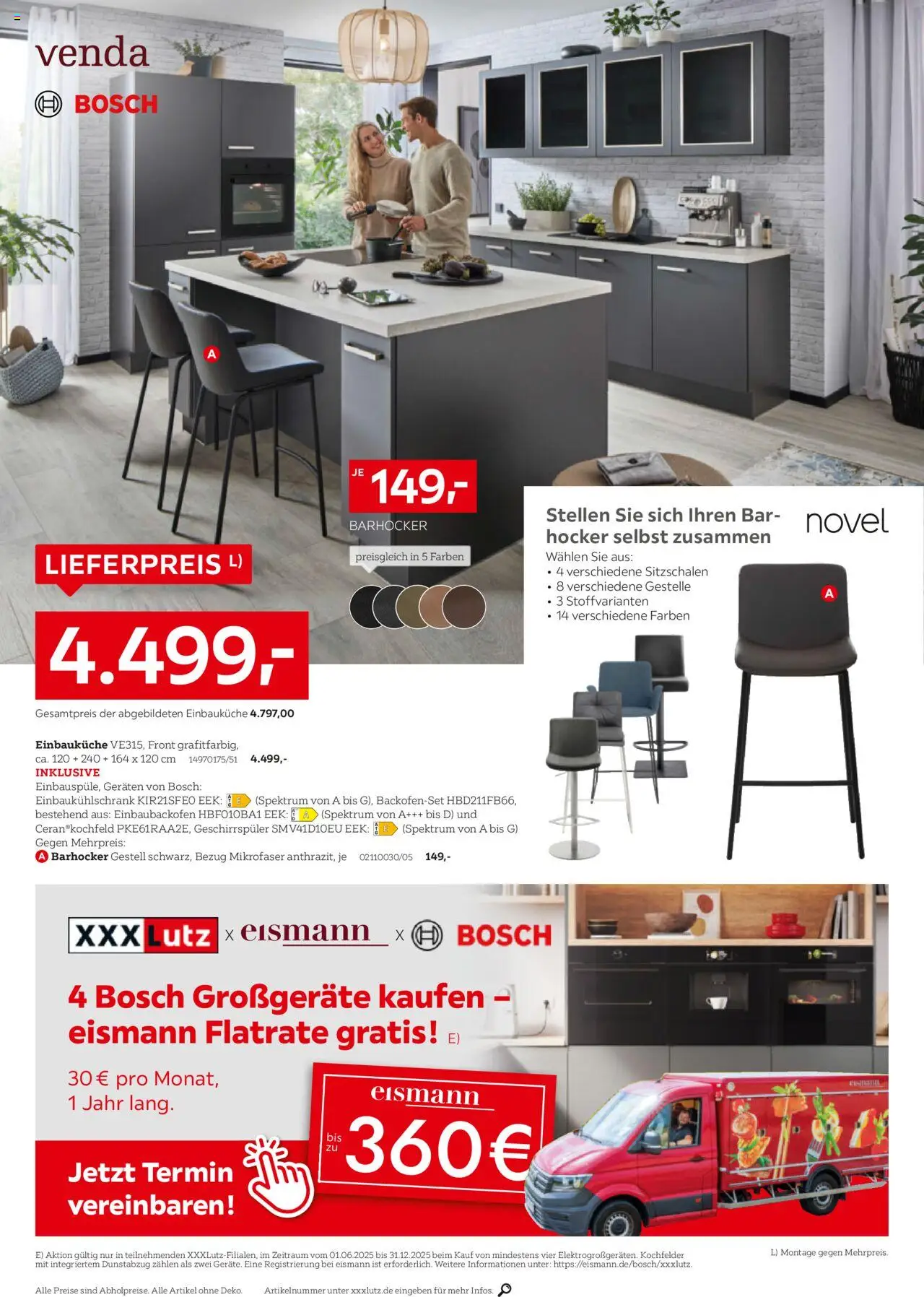 XXXL Lutz Nr. 1 bei Küchen - gültig ab dem 04.08.2025 | Seite: 14 | Produkte: Bosch, Einbauküche, Hocker, Dunstabzug