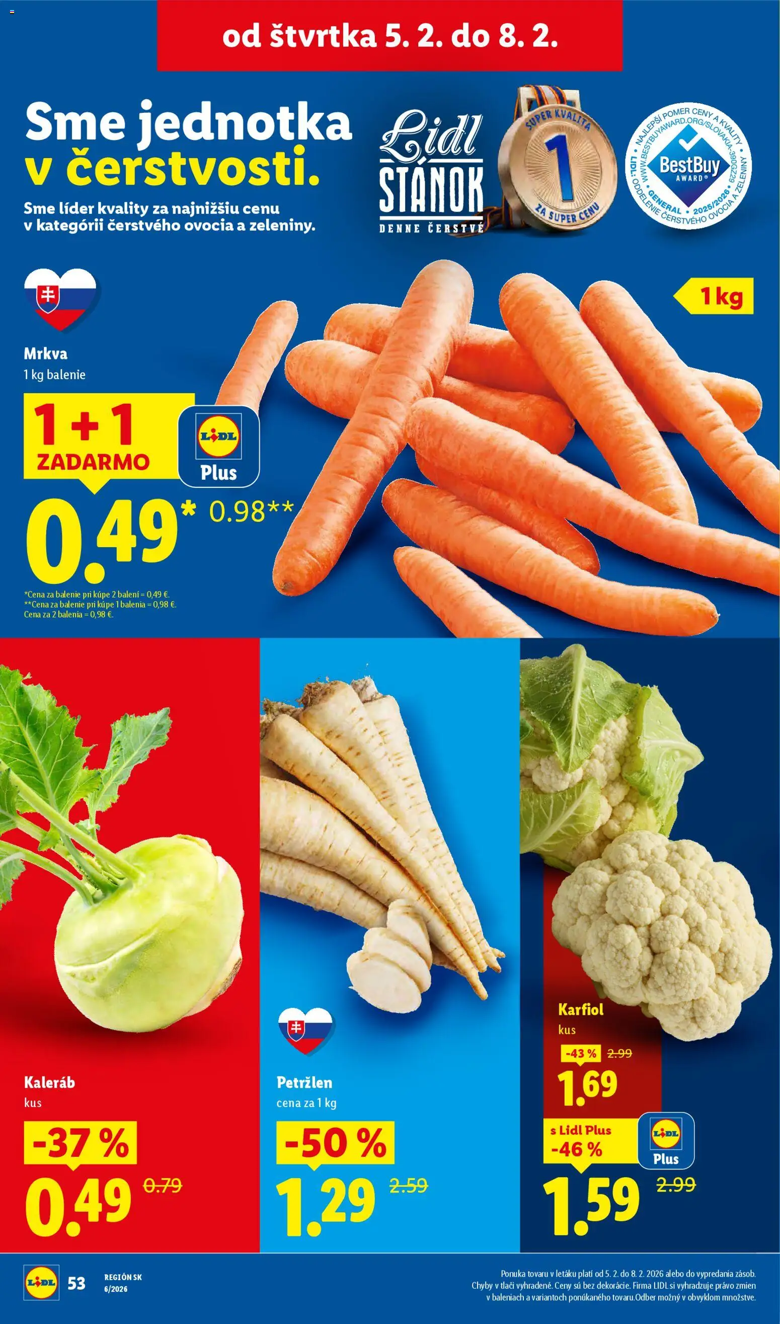 Nové Lidl akcie – leták je platný od 05.02.2026 | Strana: 20 | Produkty: Karfiol, Mrkva, Petržlen