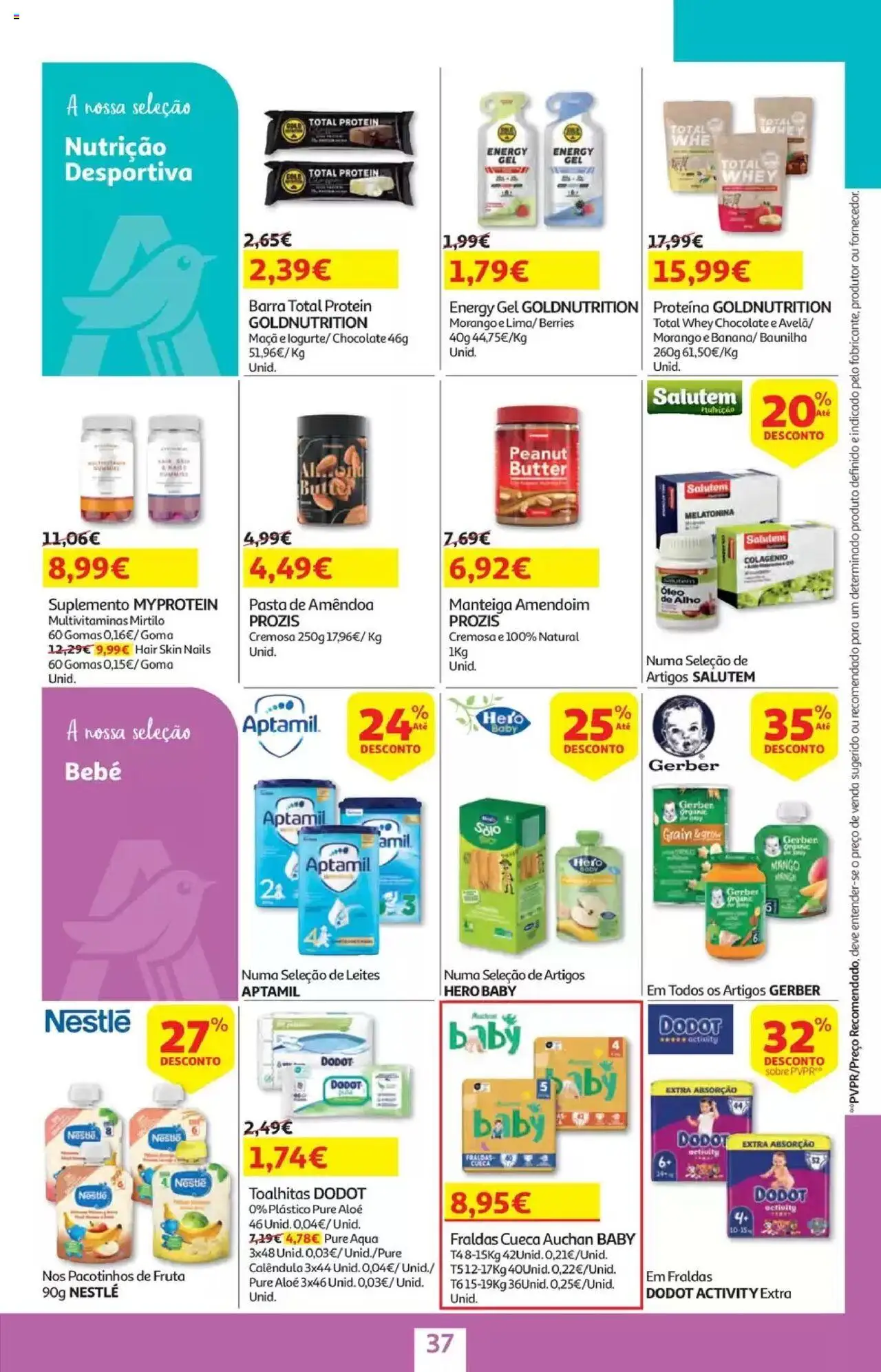 Auchan - Folheto Viagem e Praia │ válido de 02.06.2025 | Página: 37 | Produtos: Manteiga, Maça, Chocolate, Whey protein