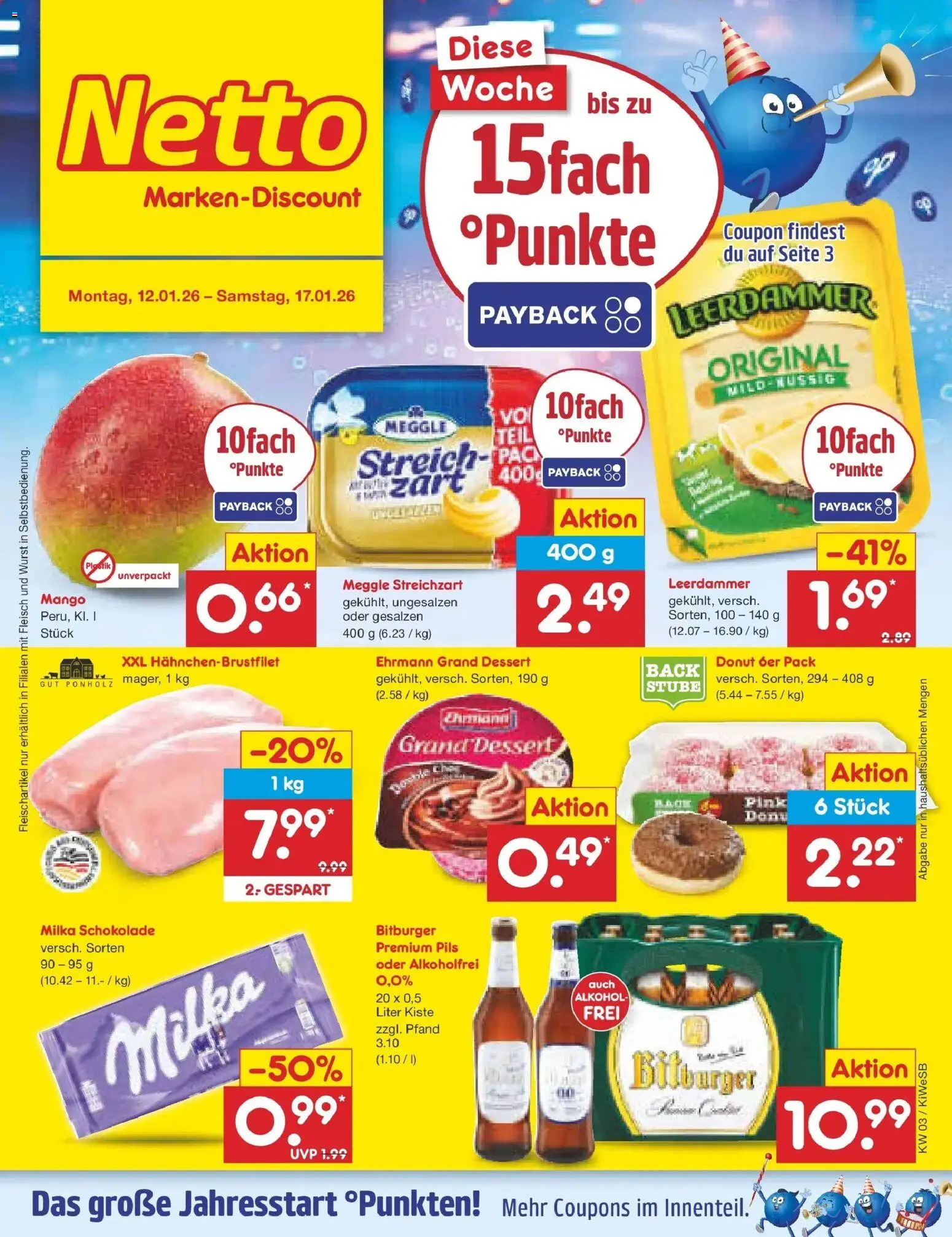 Netto Marken-Discount prospekt Bad Friedrichshall	 – gültig ab 12.01.2026 | Seite: 1 | Produkte: Bitburger, Schokolade, Milka schokolade, Leerdammer