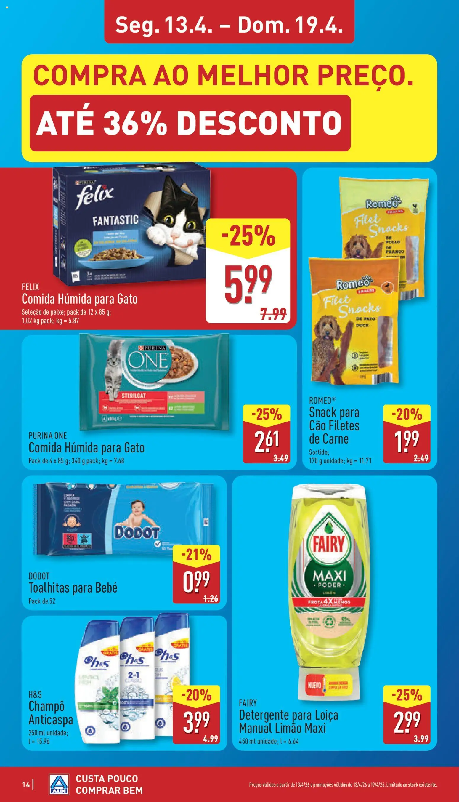 Aldi folheto │ válido de 13.04.2026 | Página: 14 | Produtos: Purina one, Detergente, Carne