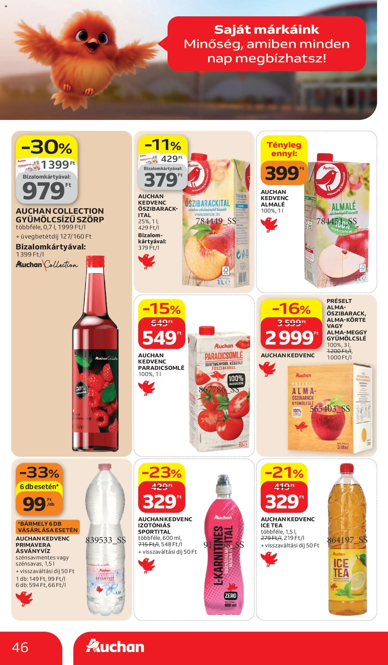 Auchan akciós ujság - amely érvényes a következő dátumtól: 26.03.2026 | Oldal: 46 | Termékek: Őszibarack, Ice tea, Ásványvíz, Paradicsom