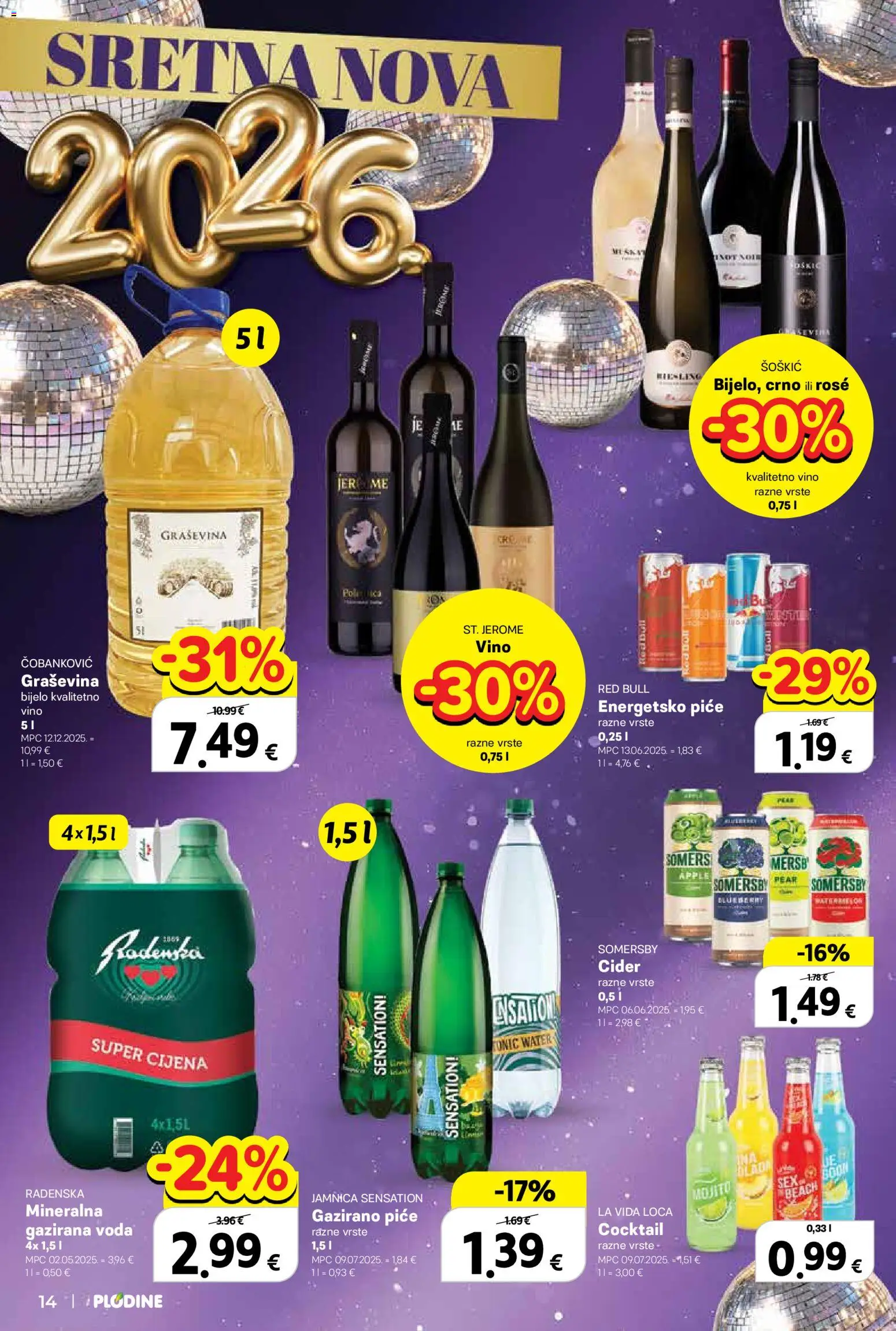 Plodine katalog | vrijedi od 27.12.2025 | Stranica: 14 | Proizvodi: Jamnica, Voda, Somersby, Red Bull