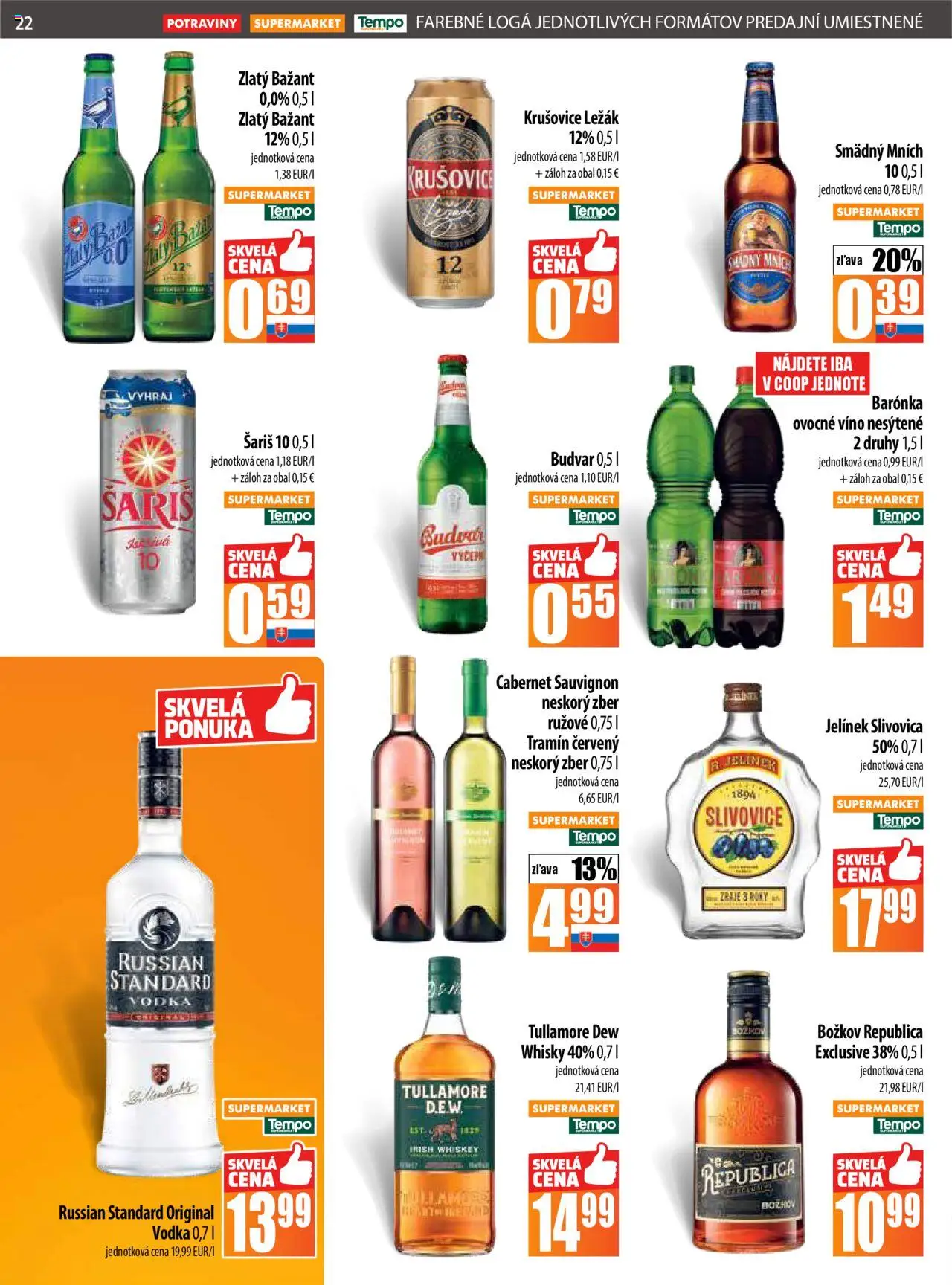 COOP Jednota leták │ platný od 31.07.2025 | Strana: 22 | Produkty: Božkov, Zlatý Bažant, Šariš, Whisky