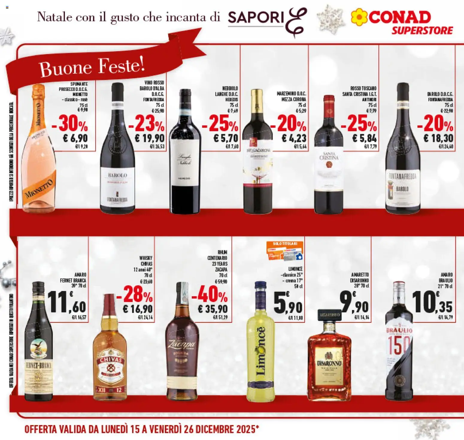 Volantino Conad del 15.12.2025 | Pagina: 28 | Prodotti: Crema, Whisky, Rum, Vino rosso