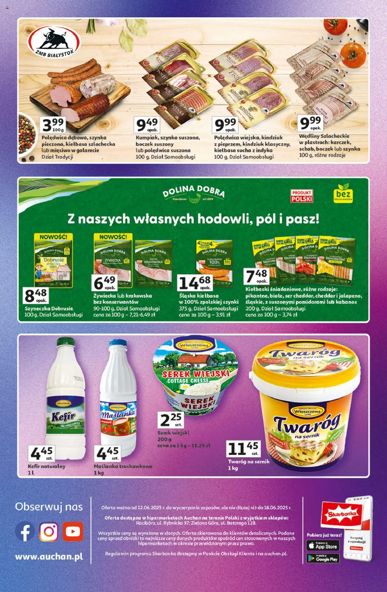 Auchan Gazetka - Znane Marki Duży Wybór Hipermarket od 12.06.2025 | Strona: 44 | Produkty: Kiełbasa, Serek wiejski, Ser, Cheddar