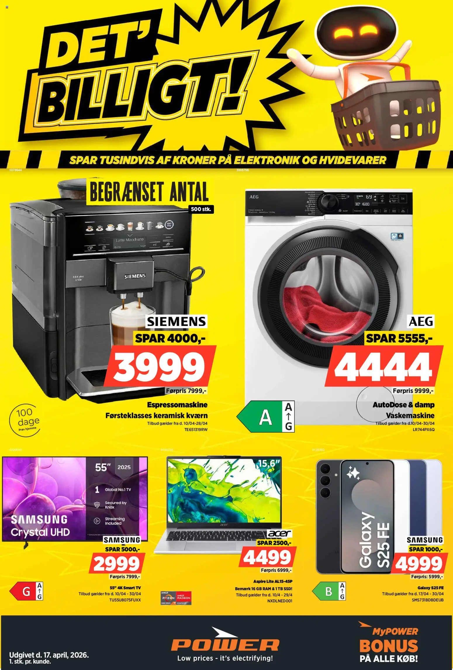 Power tilbudsavis – gyldig fra 17.04.2026 | Side: 1 | Produkter: Kværn, Smart TV, TV, Vaskemaskine