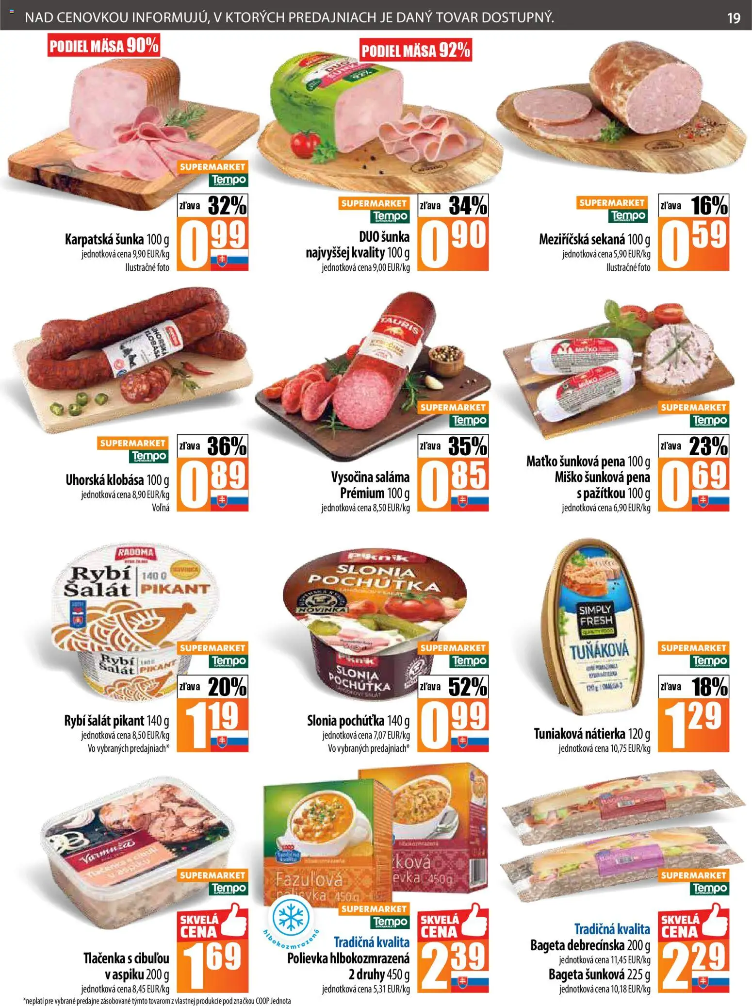 Nové COOP Jednota akcie – leták je platný od 13.11.2025 | Strana: 19 | Produkty: Saláma, Šunka, Klobása, Šalát