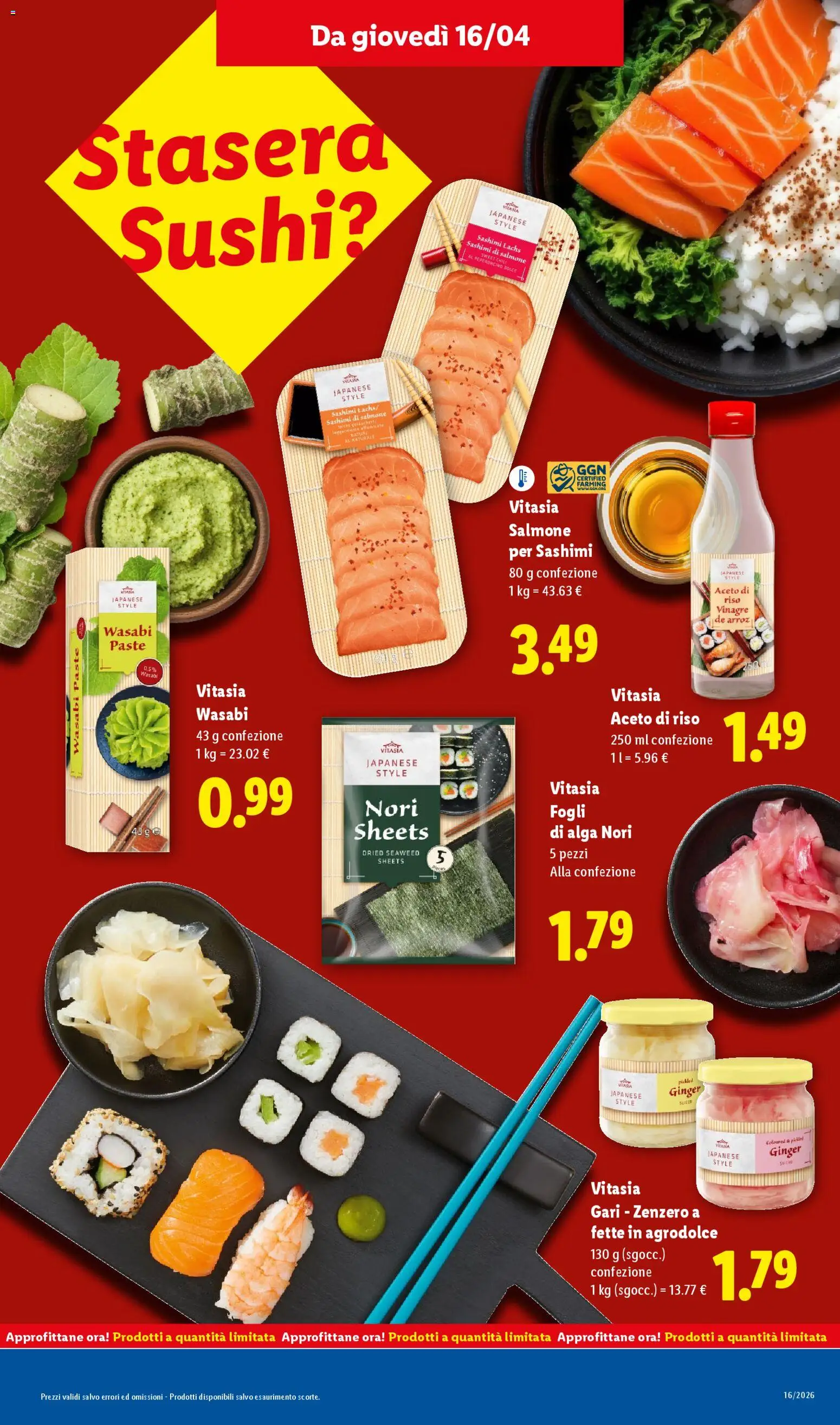 Volantino Lidl del 16.04.2026 | Pagina: 17 | Prodotti: Salmone, Riso, Aceto, Sushi