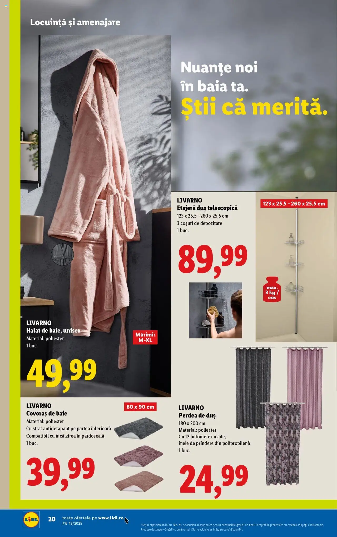Noul catalog Lidl – valabil de la 20.10.2025 | Pagină: 8 | Produse: Etajeră, Perdea, Covoraș de baie, Pardoseală