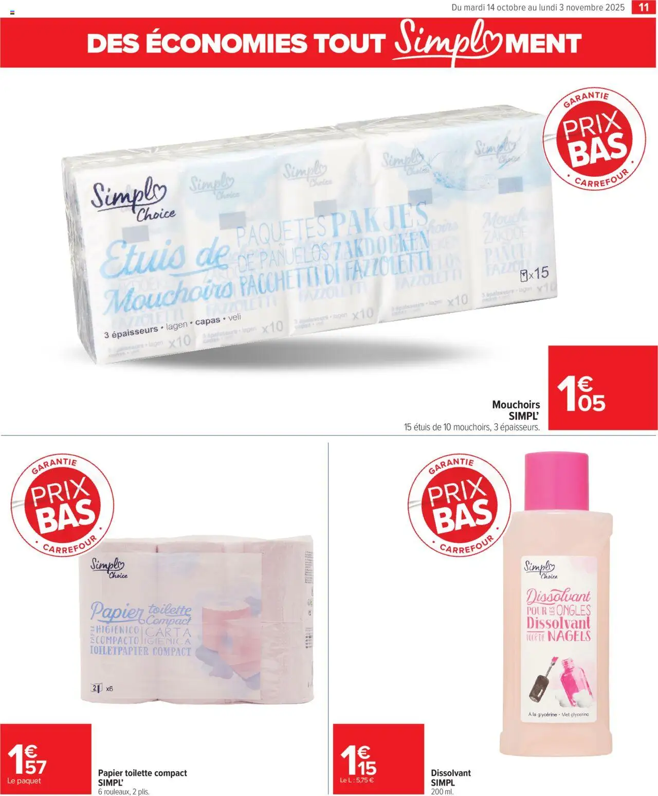 {H1} | Page: 11 | Produits: Dissolvant, Papier toilette, Mouchoirs