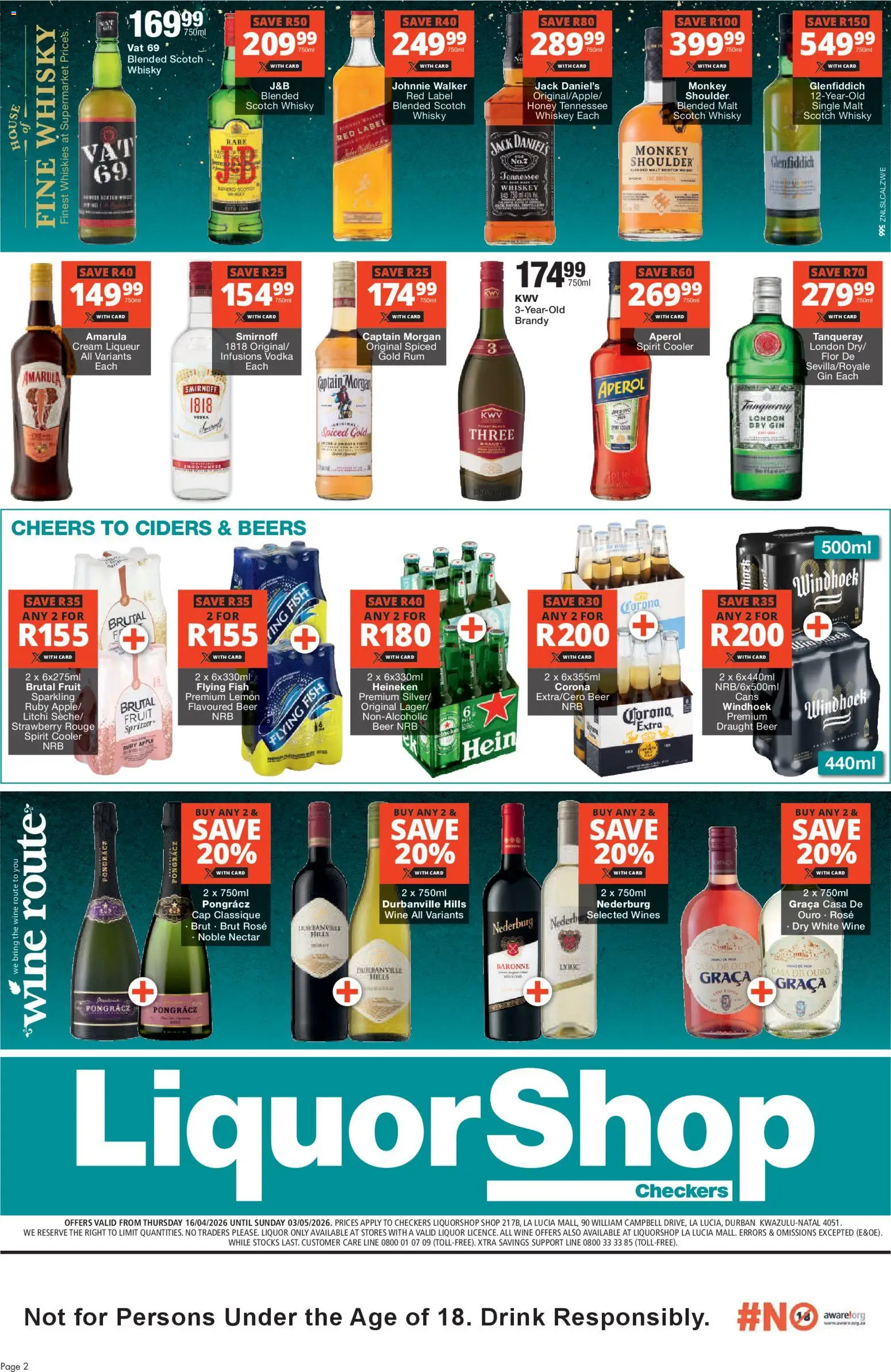 New Checkers catalogue – valid from 16.04.2026 | Page: 2 | Products: Beer, Fish, Cream, Vodka