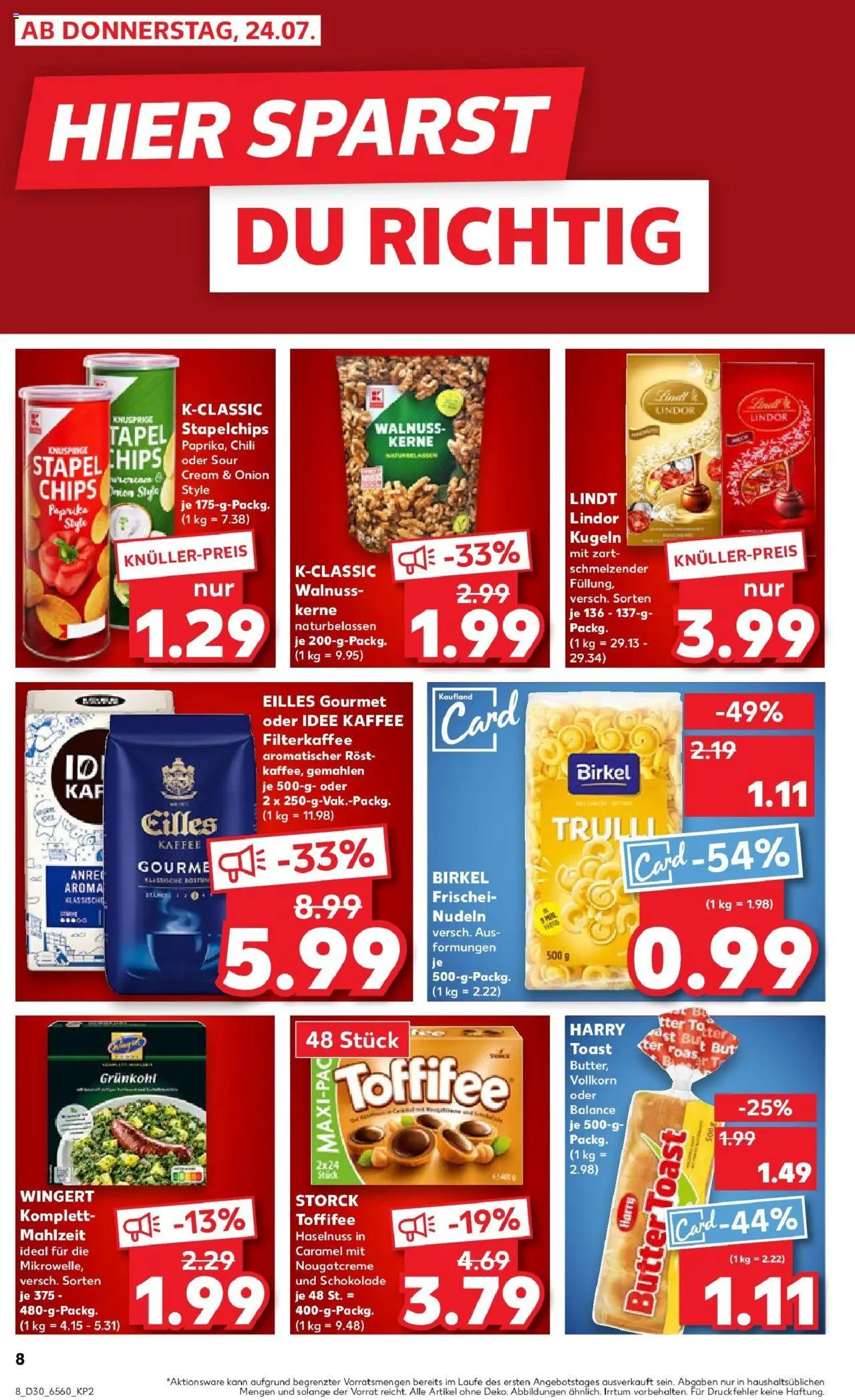 Kaufland prospekt Beckum	 - gültig ab dem 24.07.2025 | Seite: 8 | Produkte: Kaffee, Toast, Schokolade, Pasta
