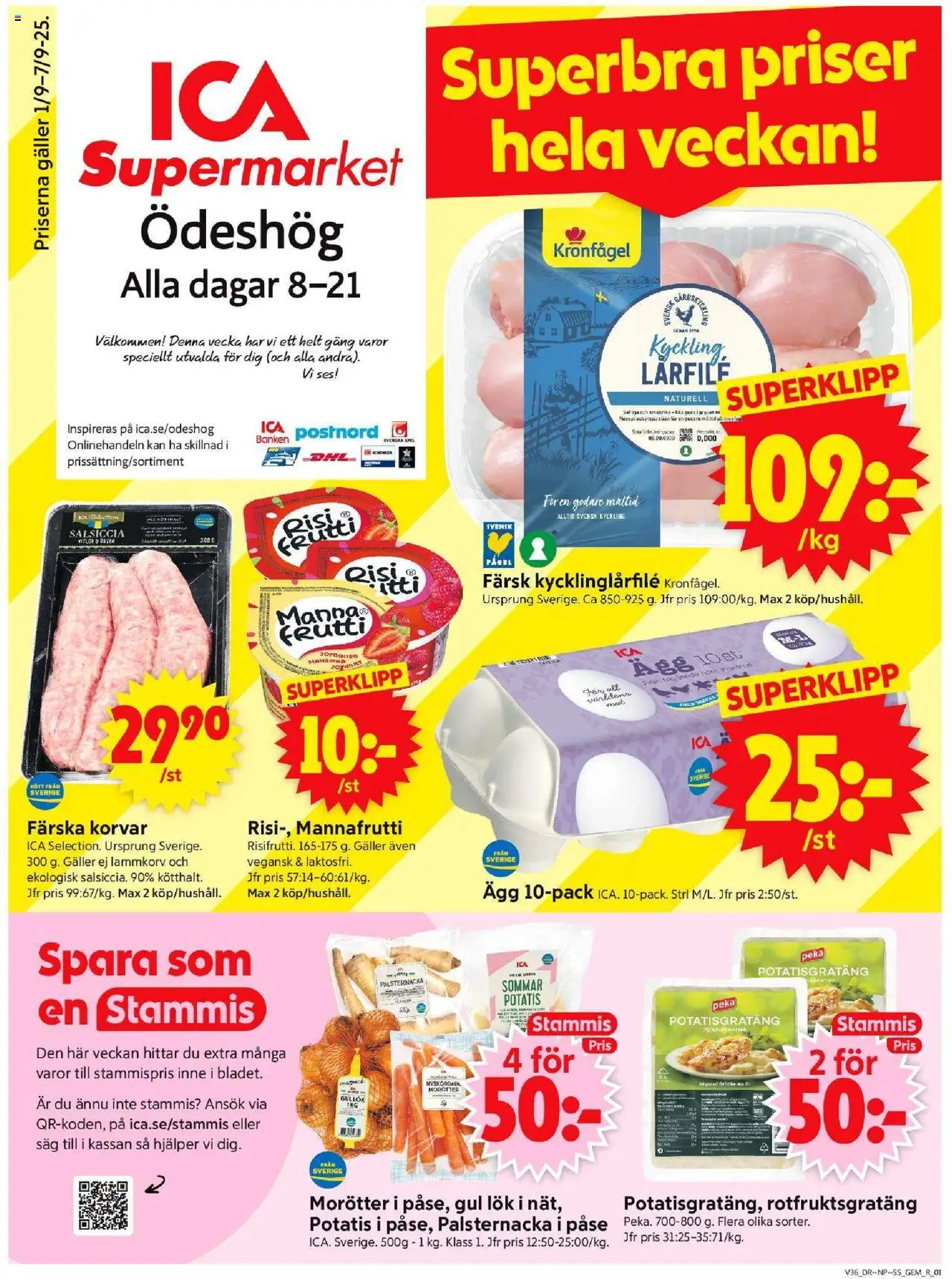 ICA Supermarket reklamblad aktuell från 01.09.2025 | Sida: 1 | Produkter: Såg, Galler, Potatisgratäng, Potatis
