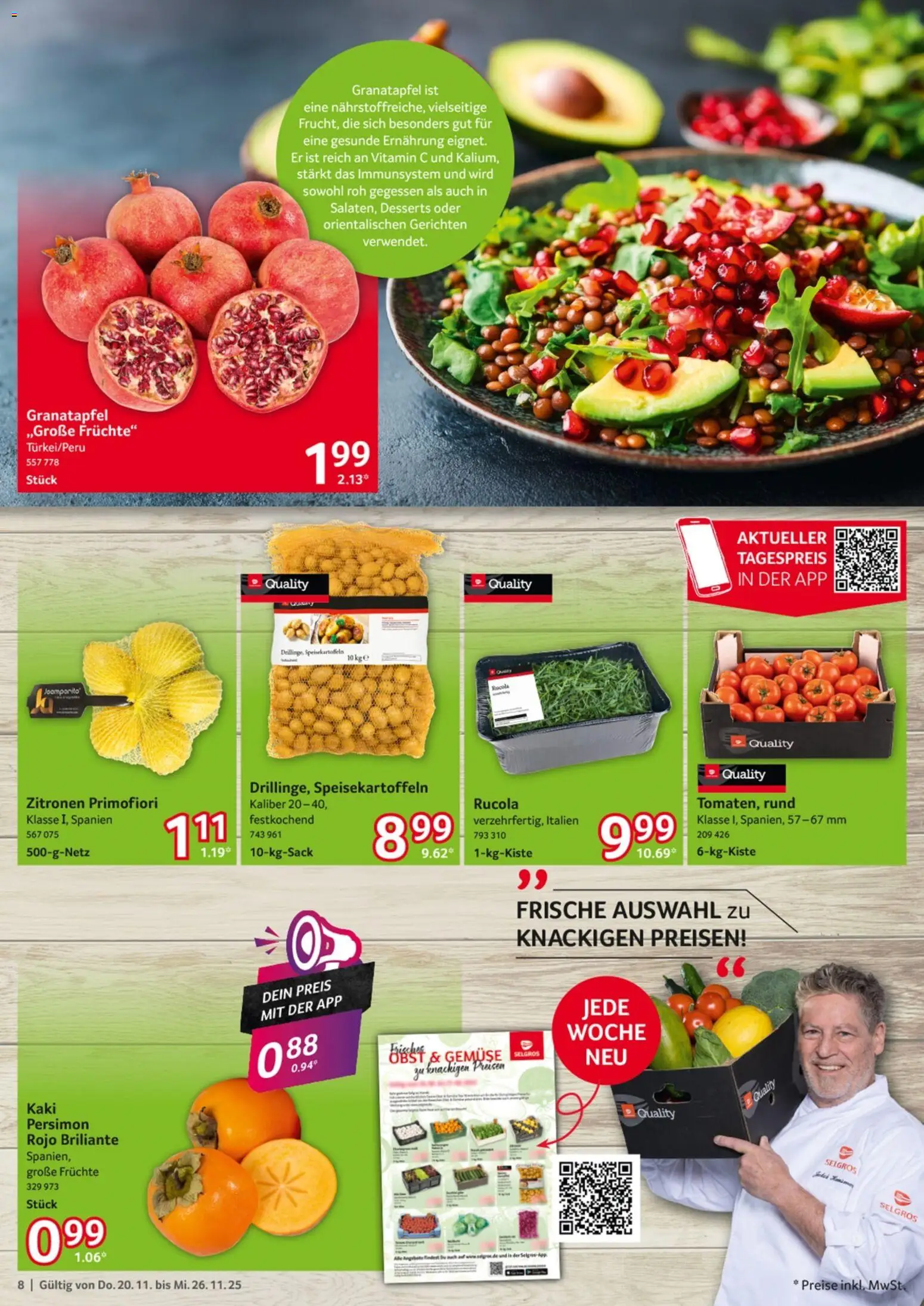 Selgros - Black Friday – gültig ab 20.11.2025 | Seite: 8 | Produkte: Granatapfel, Rucola, Gemüse, Zitronen