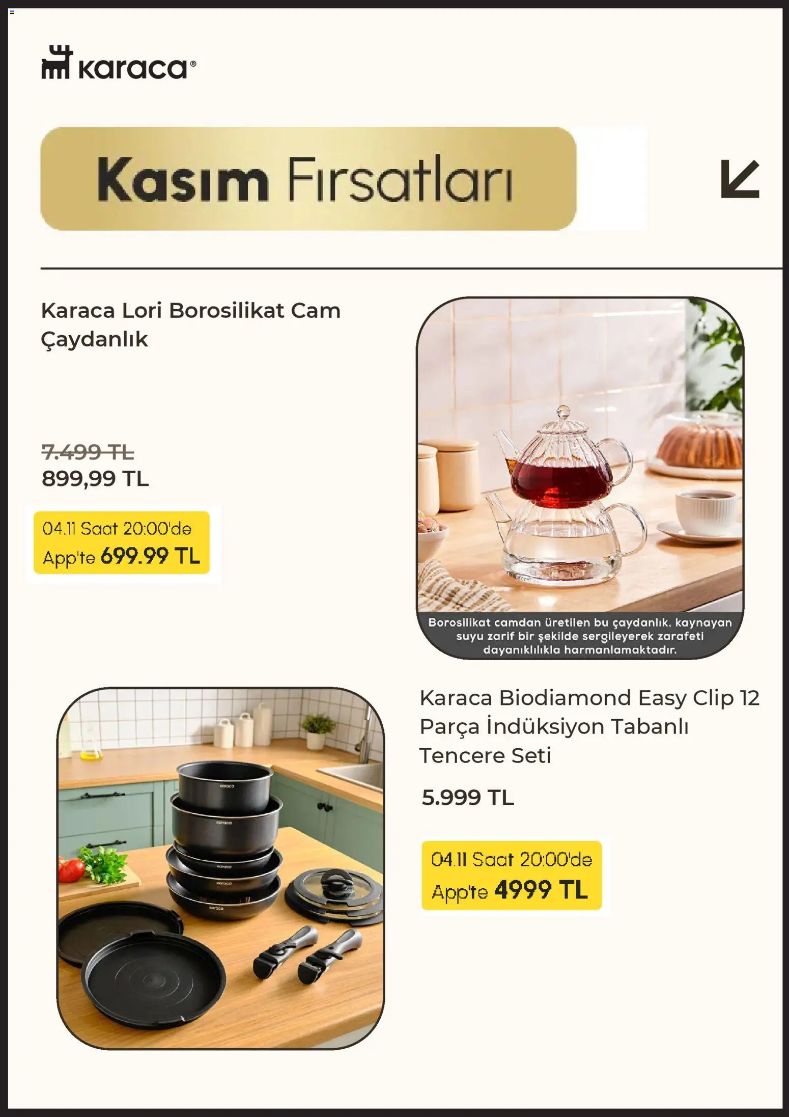 Karaca Black Friday - 03.11.2025 tarihinden itibaren geçerlidir | Sayfa: 5 | Ürünler: Çaydanlık, Tencere seti, Saat