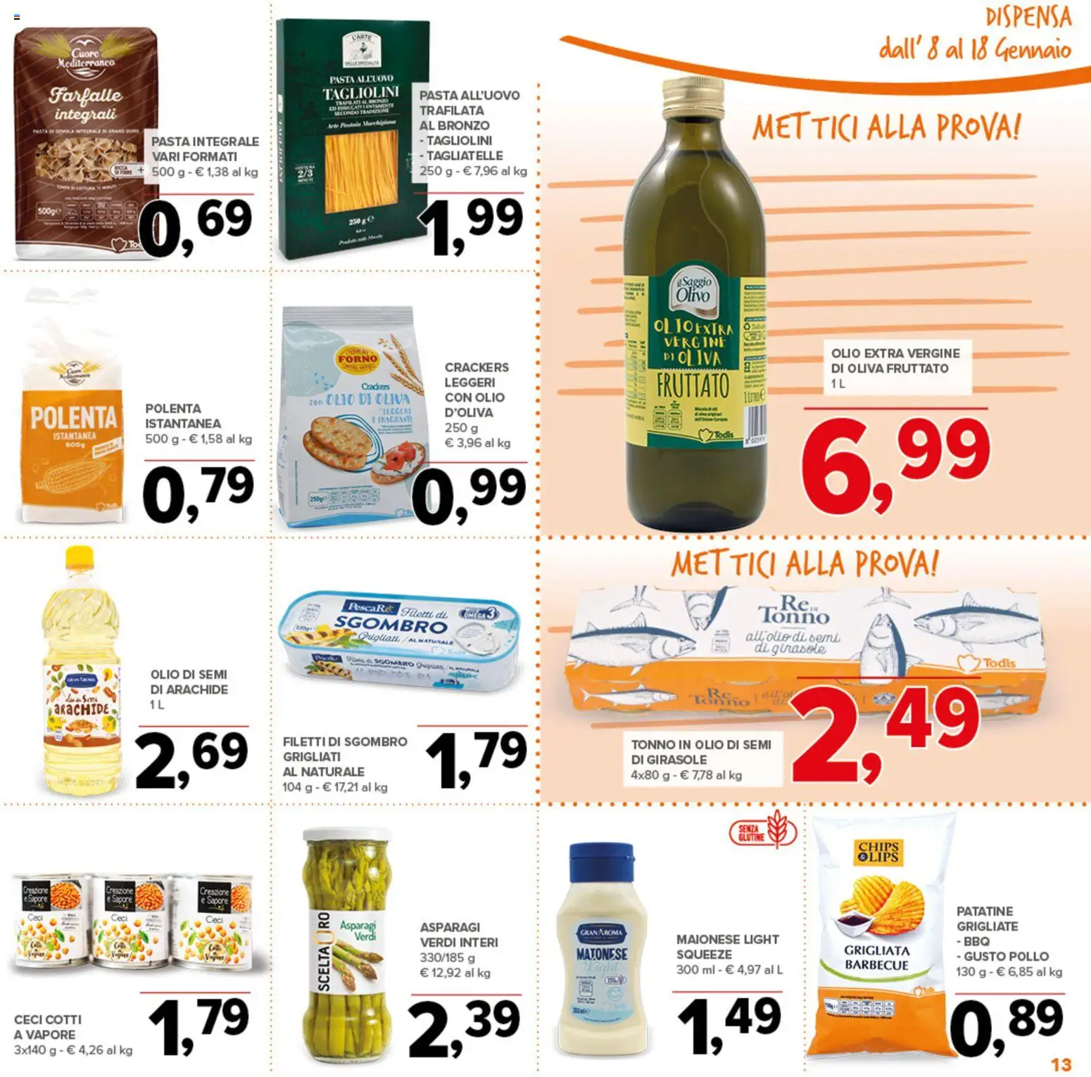 Volantino Todis del 08.01.2026 | Pagina: 13 | Prodotti: Pollo, Tagliatelle, Pasta, Sgombro