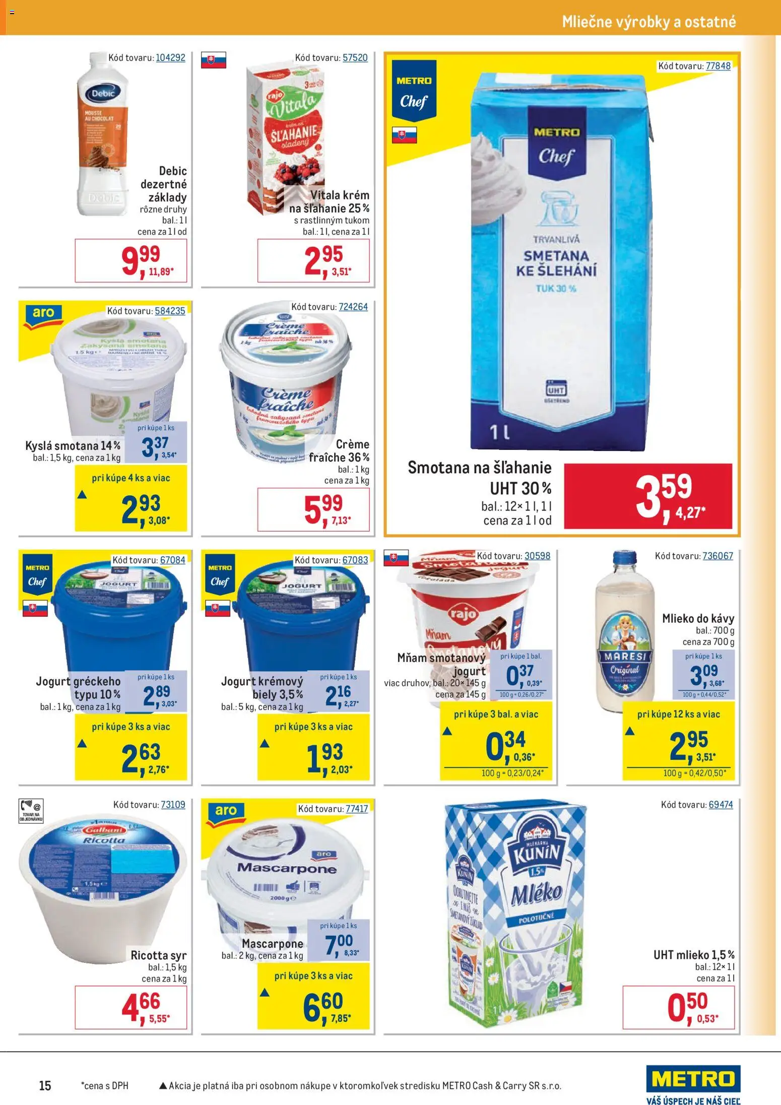 Nové Metro akcie – leták je platný od 28.01.2026 | Strana: 15 | Produkty: Smotana, Krém, Mascarpone, Smotana na šľahanie