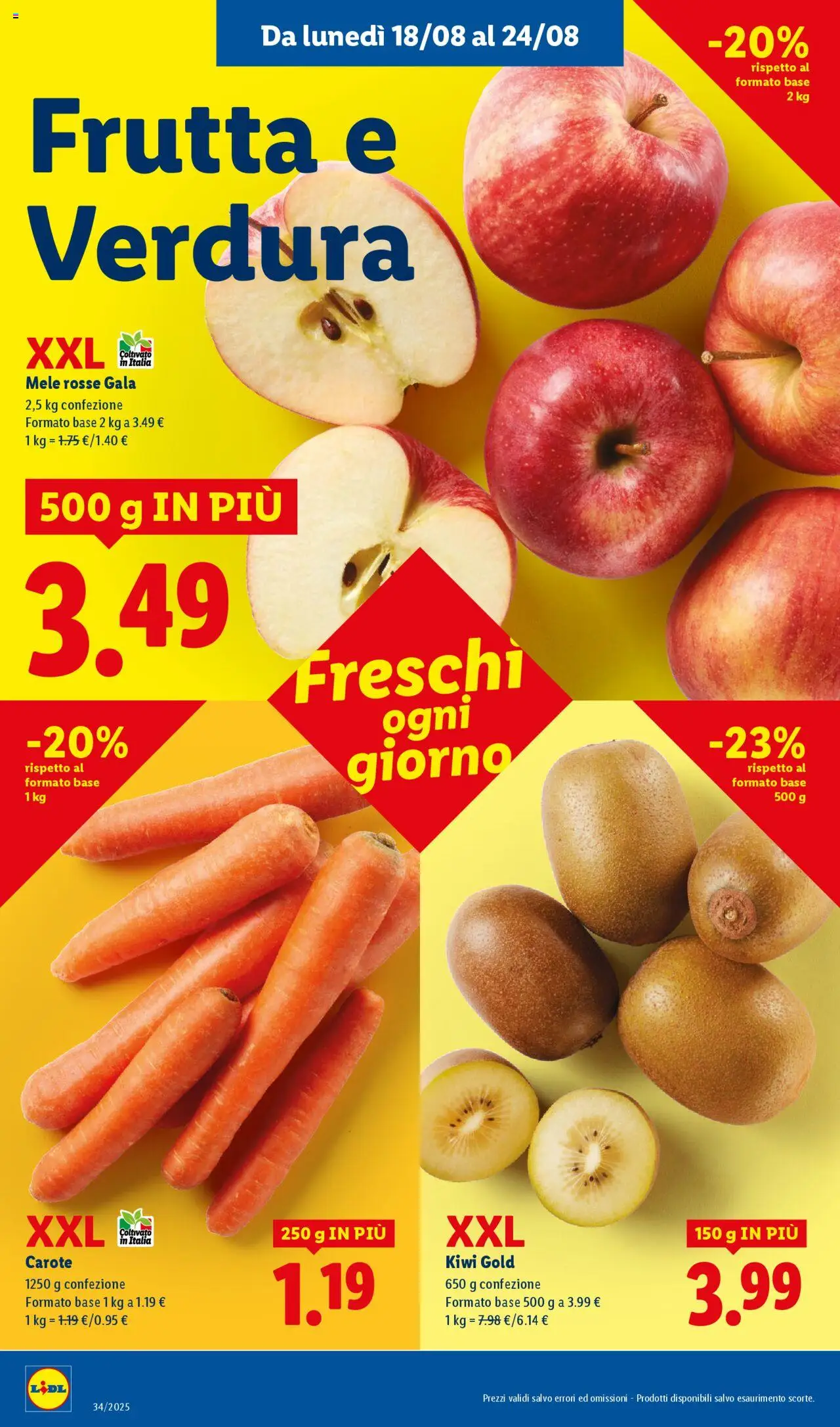 Volantino Lidl del 18.08.2025 | Pagina: 2 | Prodotti: Mele, Kiwi, Frutta, Carote