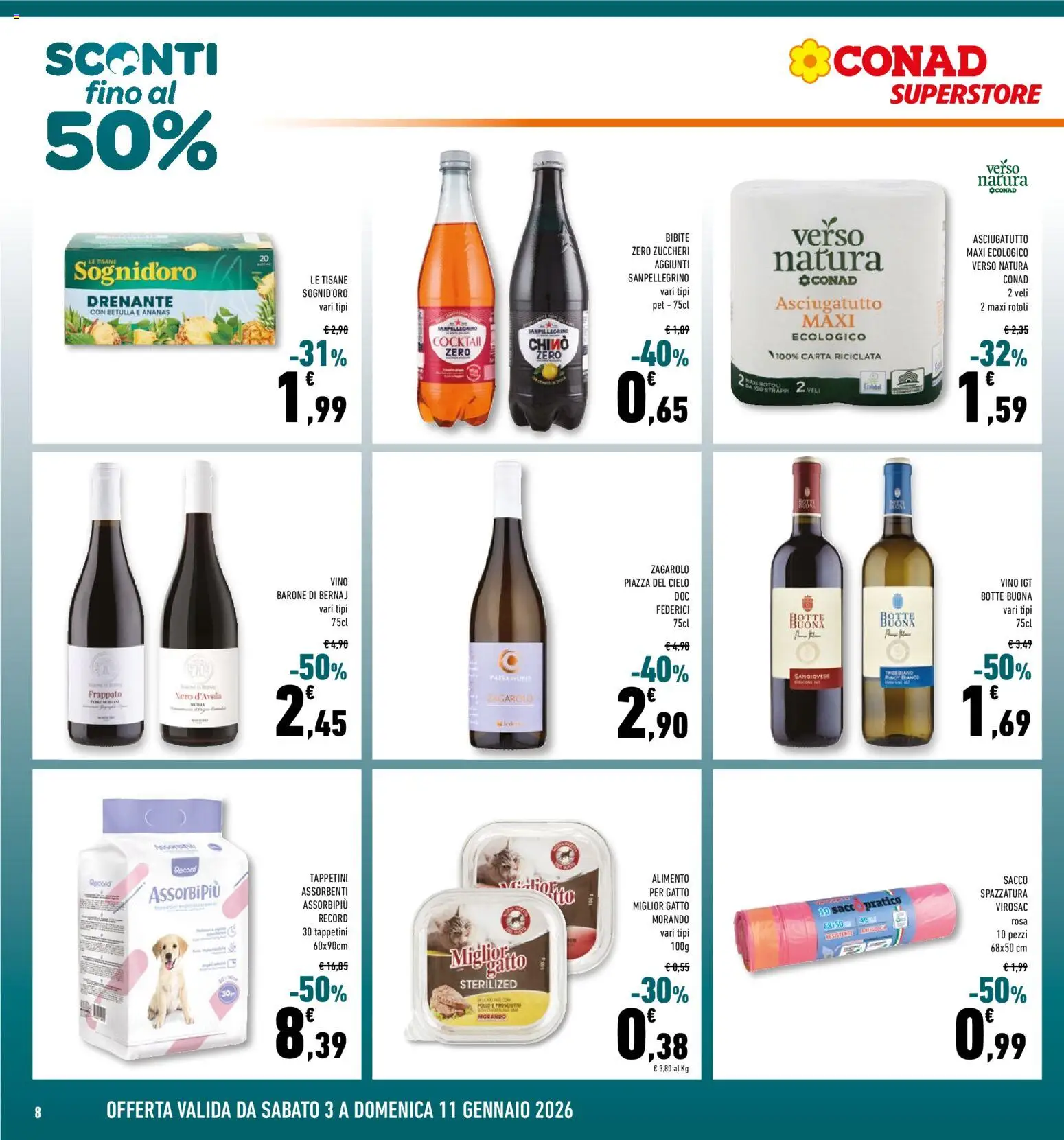 Volantino Conad del 03.01.2026 | Pagina: 8 | Prodotti: Vino, Ananas, Bibite, Asciugatutto