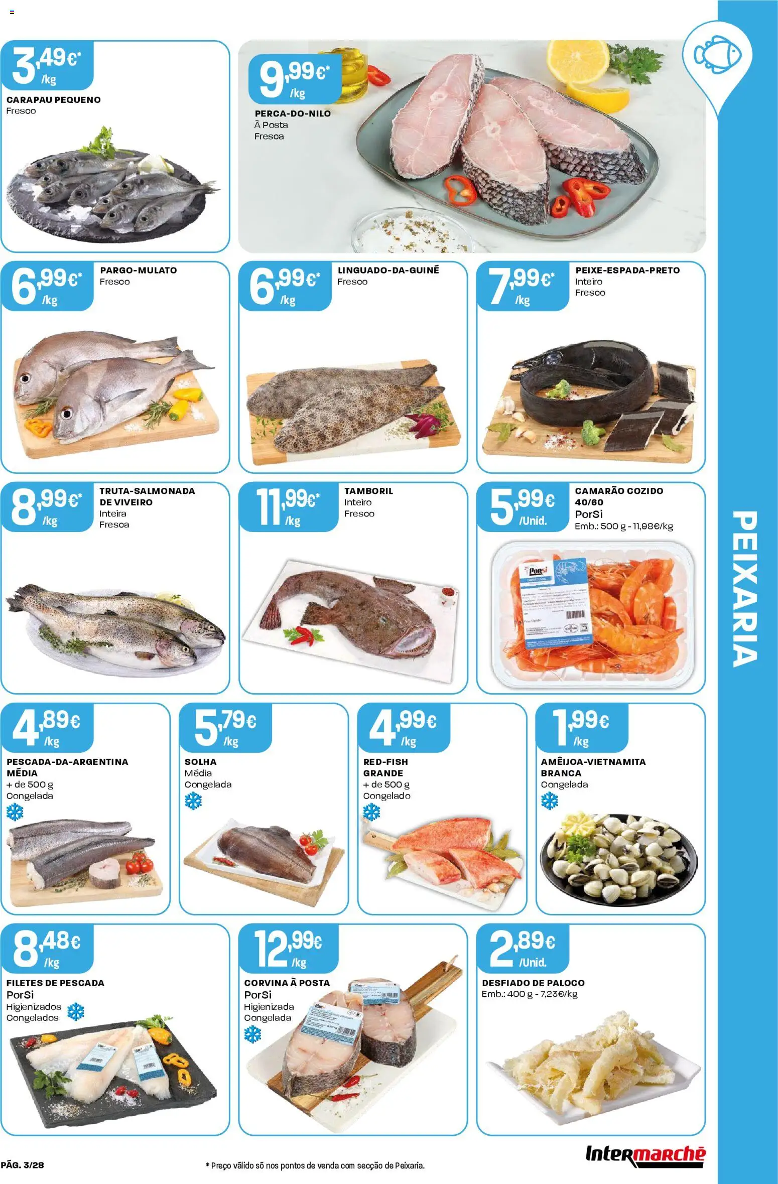 Intermarché Folheto Contact │ válido de 08.01.2026 | Página: 3 | Produtos: Pescada, Camarão, Tamboril