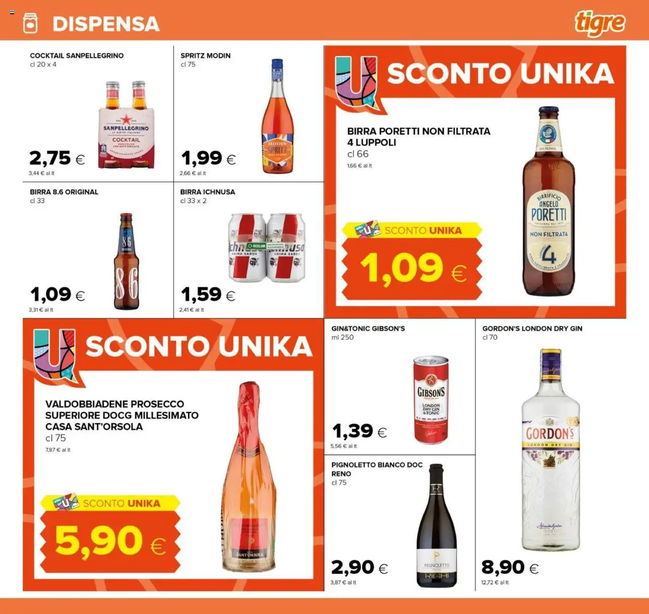 Volantino Tigre del 04.09.2025 | Pagina: 15 | Prodotti: Birra, Gin, Prosecco, Amaro
