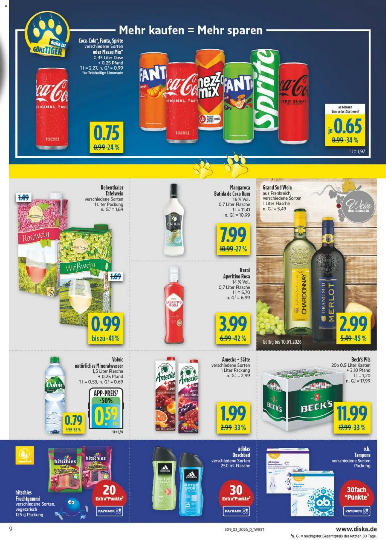 Diska - Diska Angebote Bayern KW02 – gültig ab 05.01.2026 | Seite: 9 | Produkte: Sprite, Rosewein, Merlot, Limonade