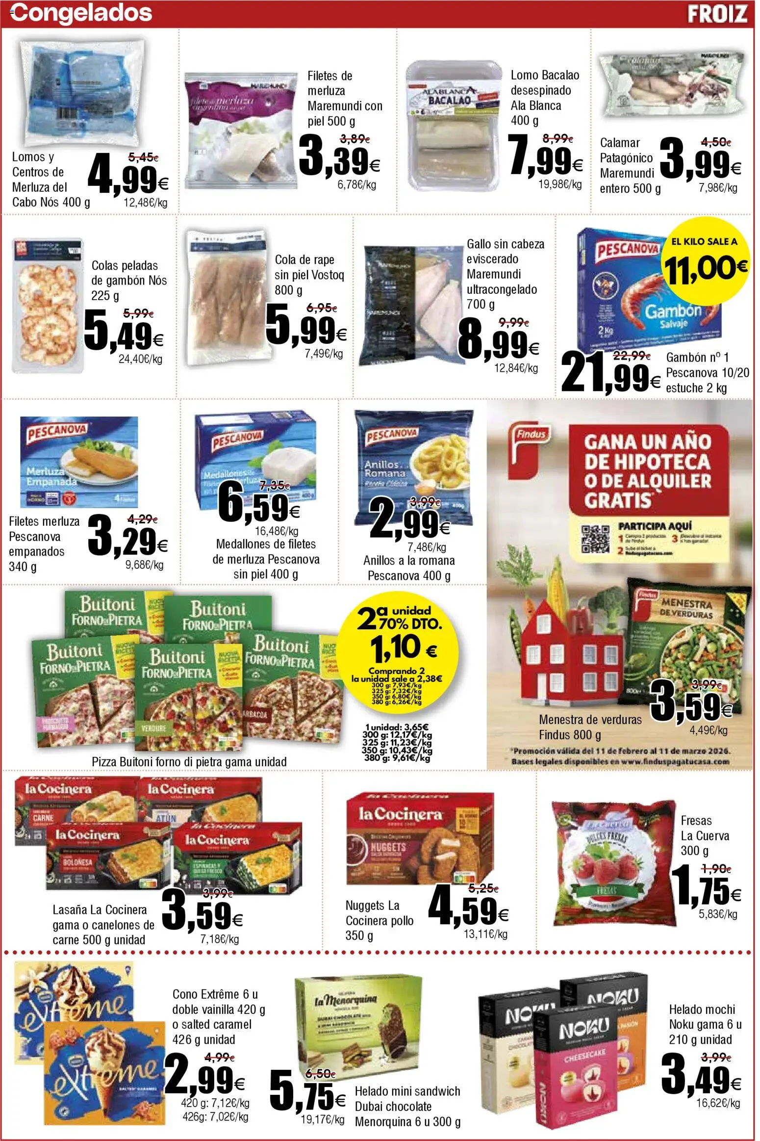 Froiz folleto │ válido desde el 11.02.2026 | Página: 4 | Productos: Medallones, Pizza, Fresas, Lasaña