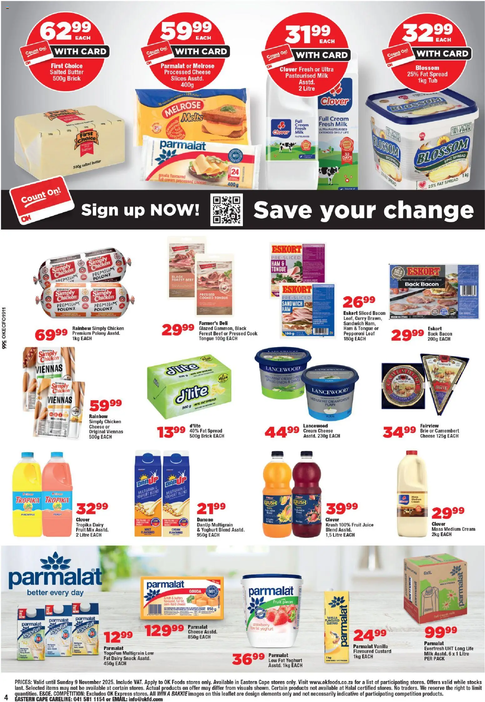 New OK Foods catalogue – valid from 24.10.2025 | Page: 4 | Products: Milk, Polony, Juice, Peach