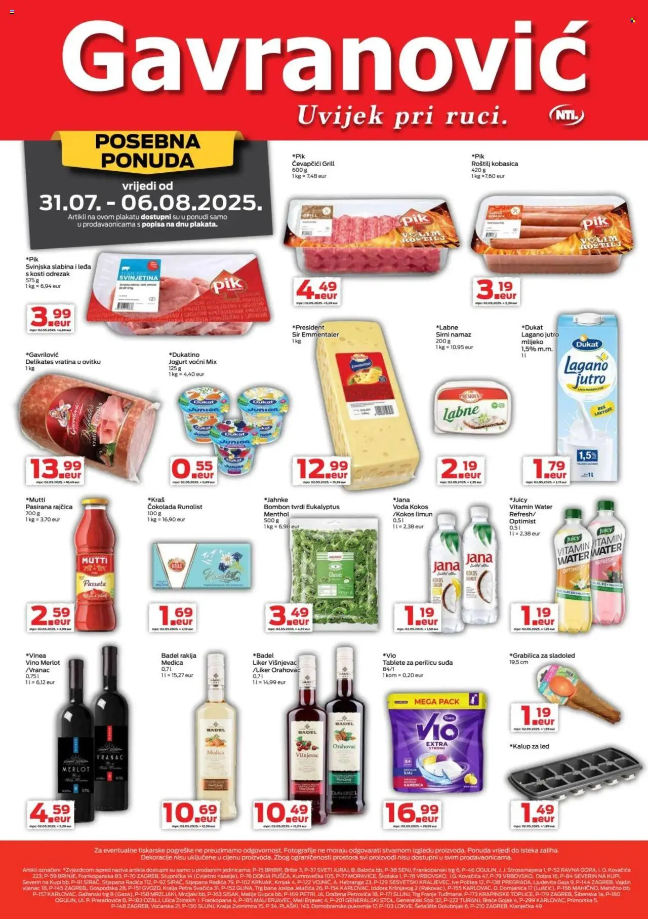 Gavranović katalog | vrijedi od 31.07.2025 | Stranica: 1 | Proizvodi: Jogurt, Svinjetina, Kobasica, Namaz