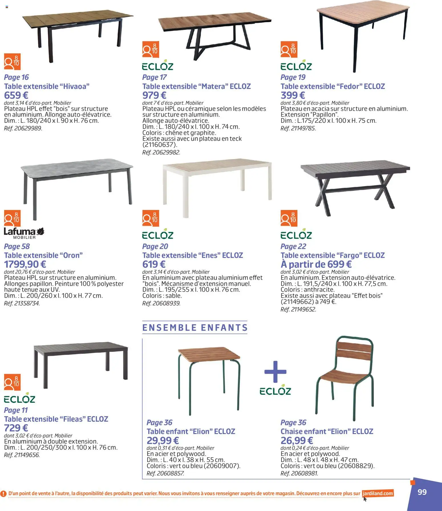 {H1} | Page: 99 | Produits: Plateau, Table extensible, Table, Chaise